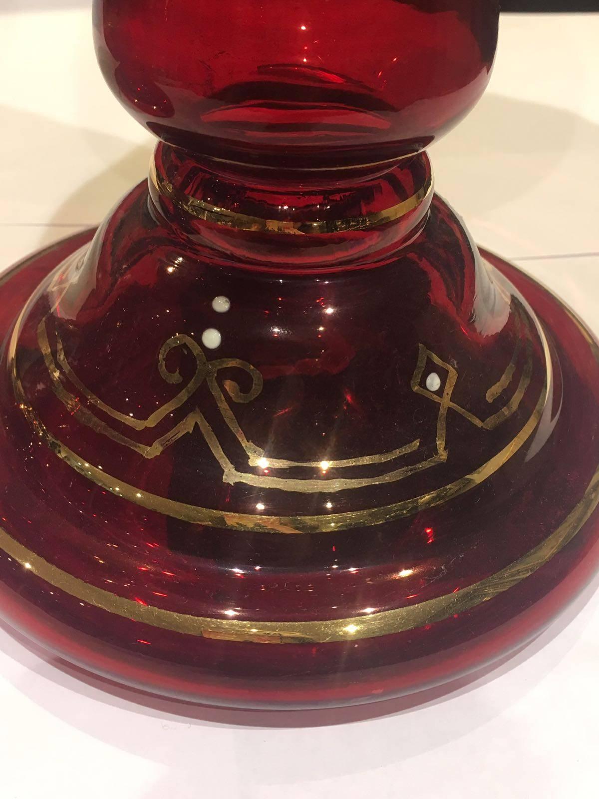 19th Century a Pair of Ruby Red Bohemian Mantle Lustres 3