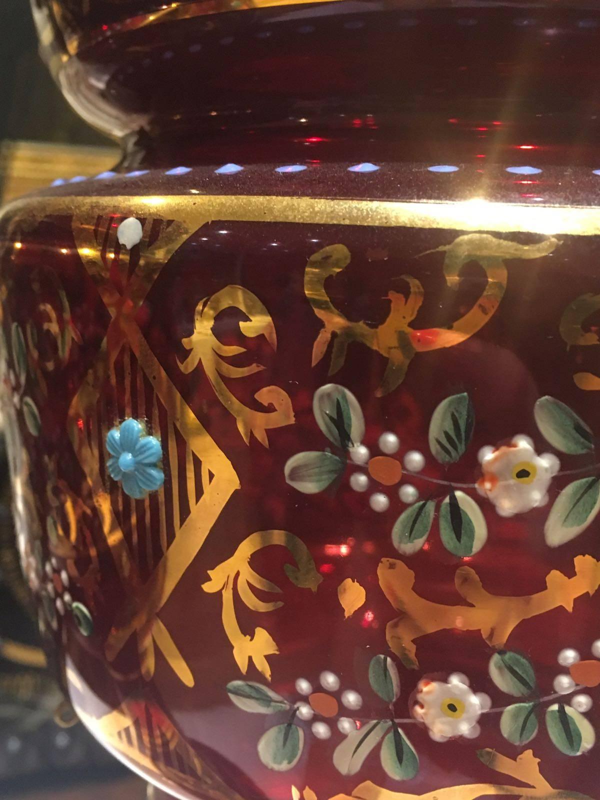 19th Century a Pair of Ruby Red Bohemian Mantle Lustres In Excellent Condition In London, GB