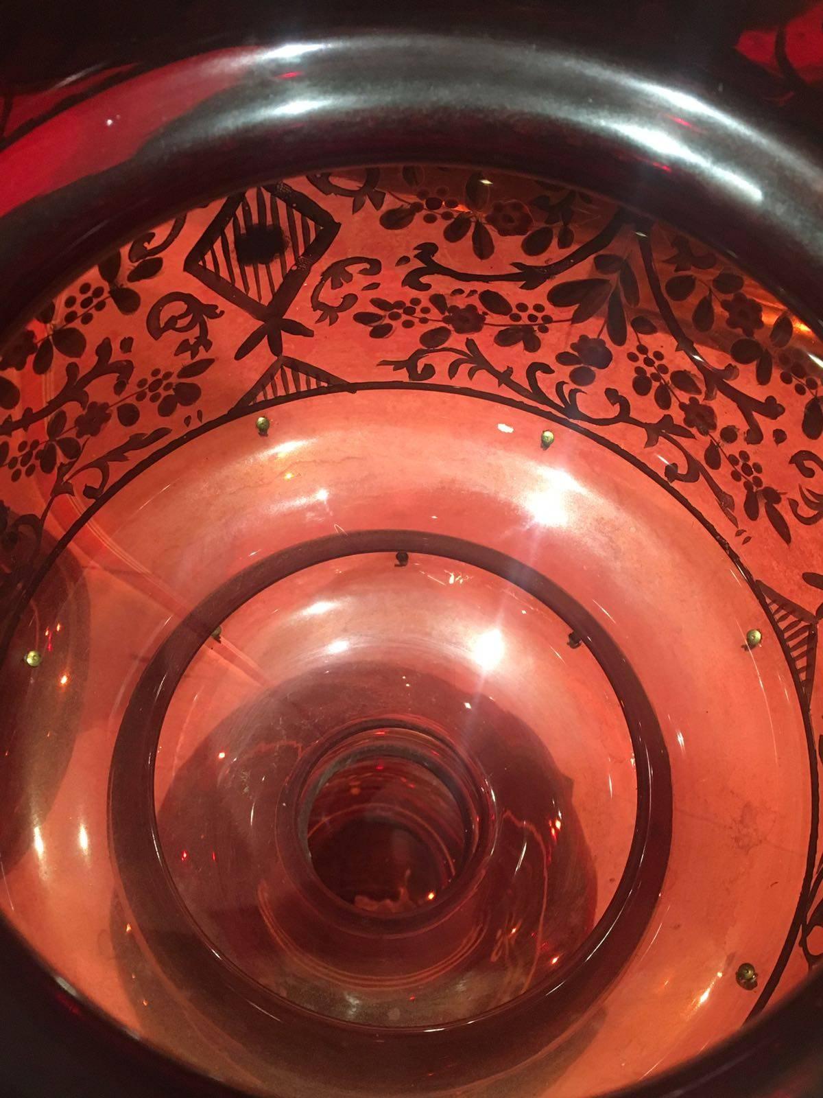 Czech 19th Century a Pair of Ruby Red Bohemian Mantle Lustres