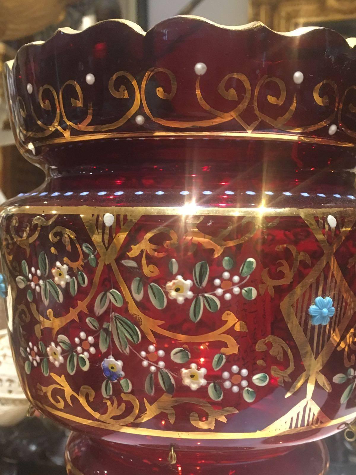 Other 19th Century a Pair of Ruby Red Bohemian Mantle Lustres