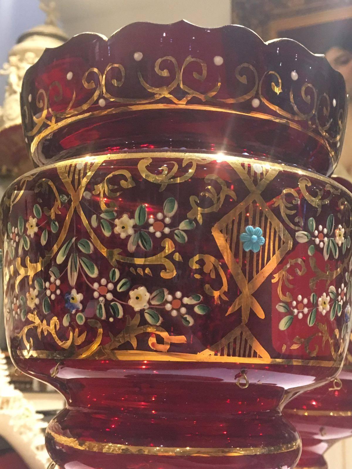 19th Century a Pair of Ruby Red Bohemian Mantle Lustres 1