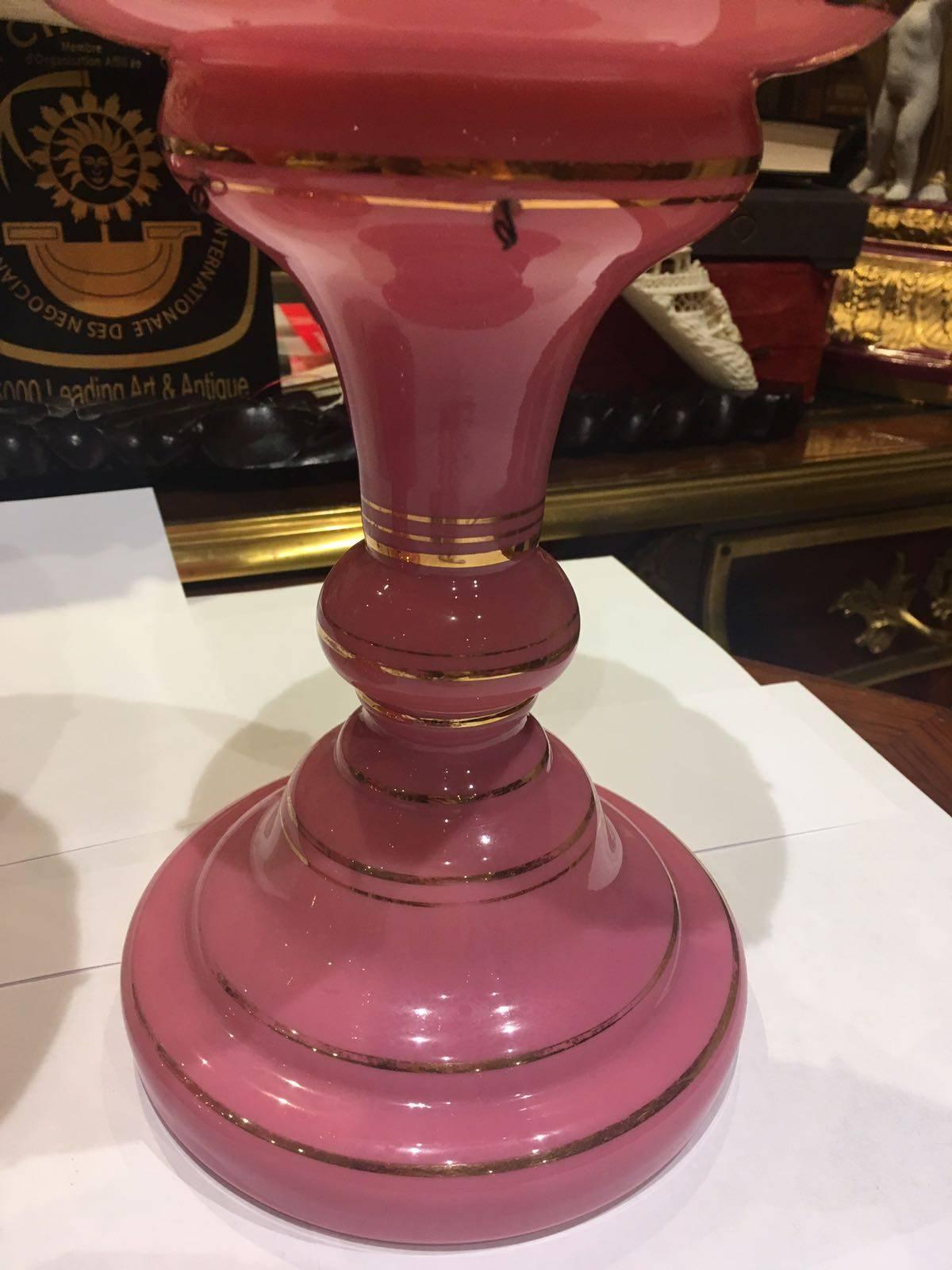 19th Century Pair of Bright Pink Mantle Lustres For Sale 1