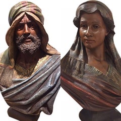 Large Pair of Late 19th Century Terracotta Busts Featuring Orientalist Figures