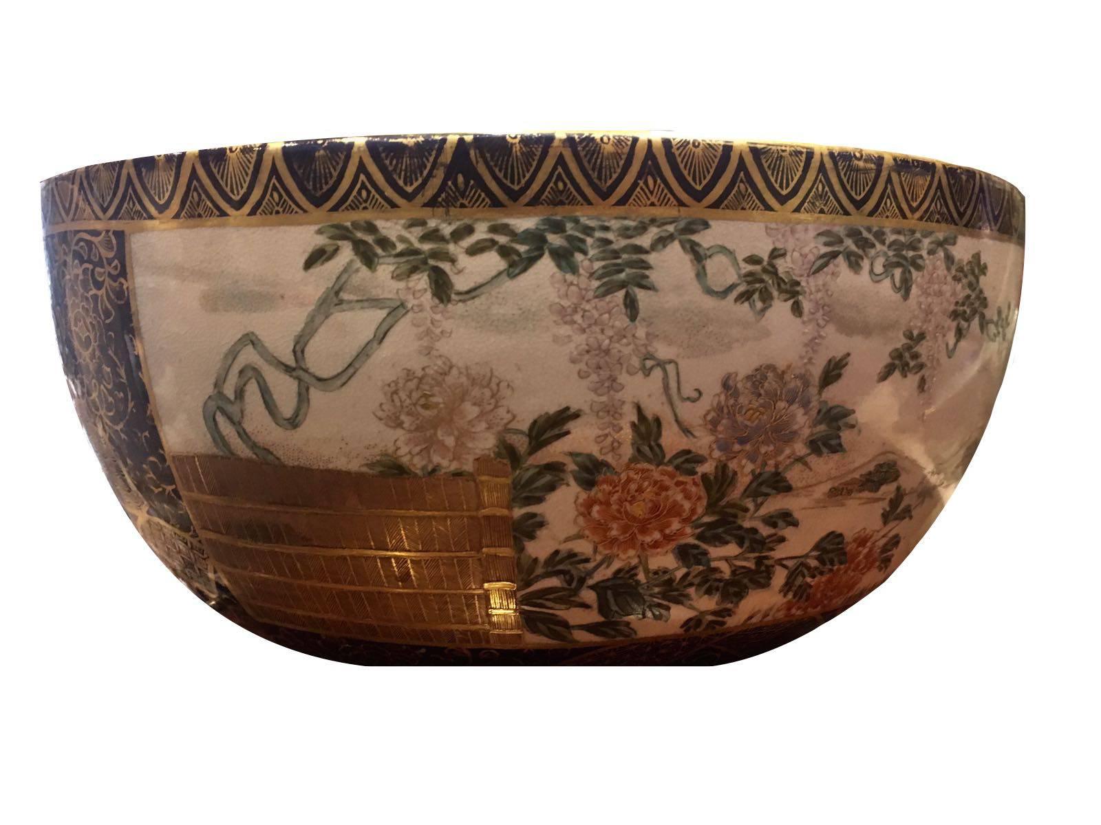 19th century Japanese Satsuma bowl 

Measures: H 17cm
W 32cm.
 