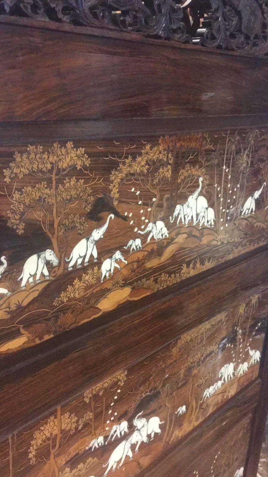 Enameled 19th Century, Indian Wood Partition with Beautiful Details For Sale
