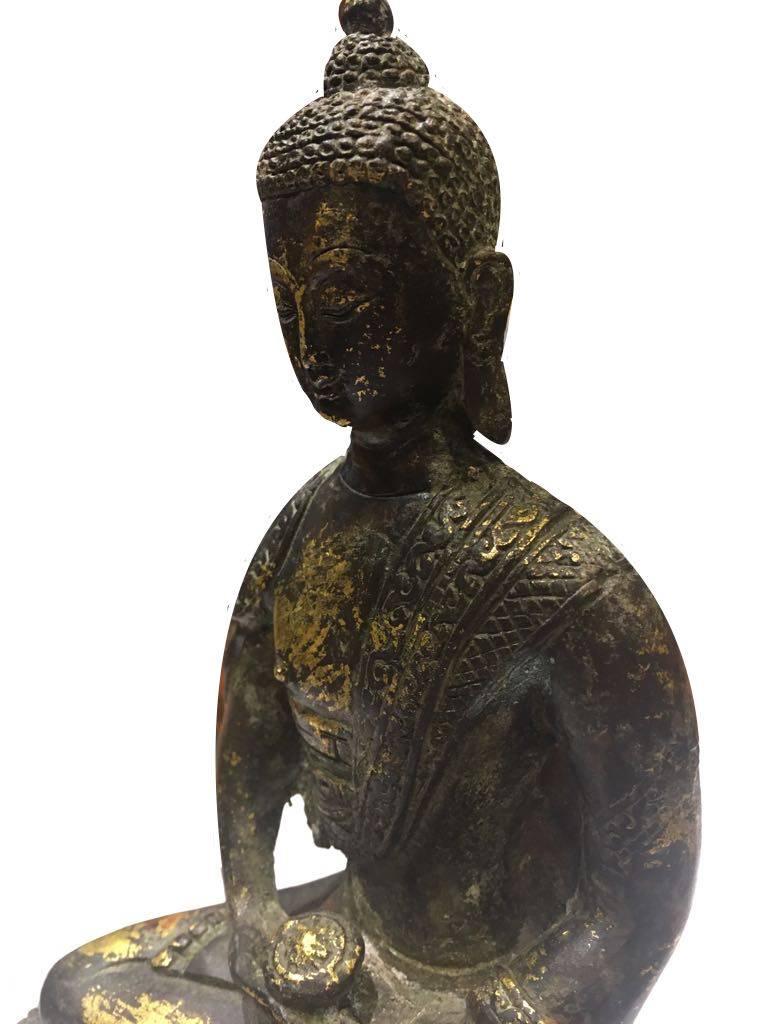Enameled Mid-20th Century, Medicine Buddha Statue on Lotus Base For Sale
