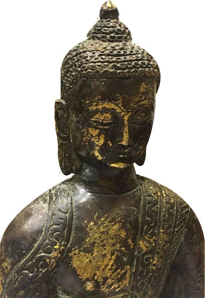 Mid-20th century, medicine Buddha statue on lotus base.