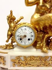 French François Linke Louis XVI Style Gilt Bronze and White Marble Clock