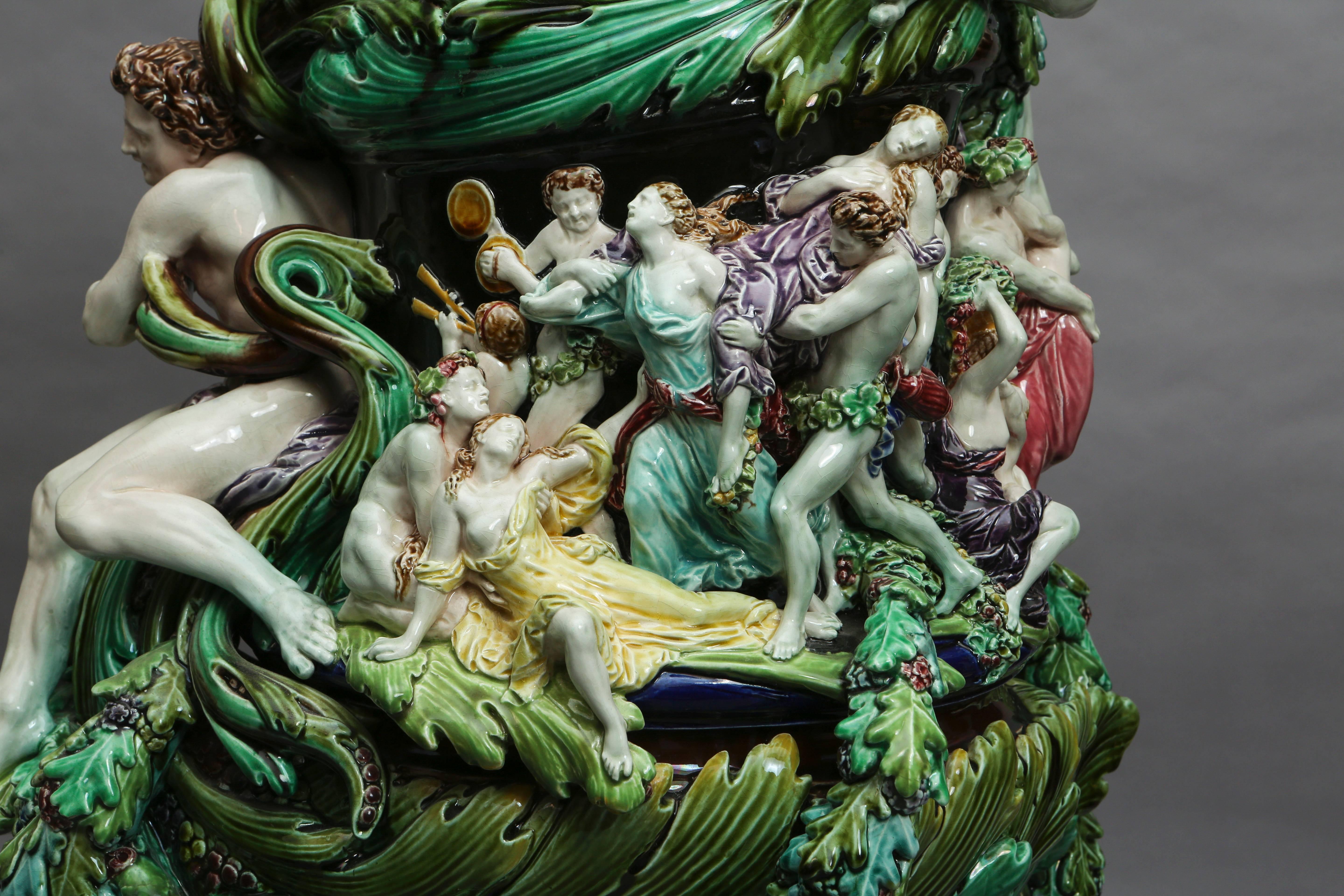 Ceramic Impressive Large Majolica Ewer with Figures, 19th Century