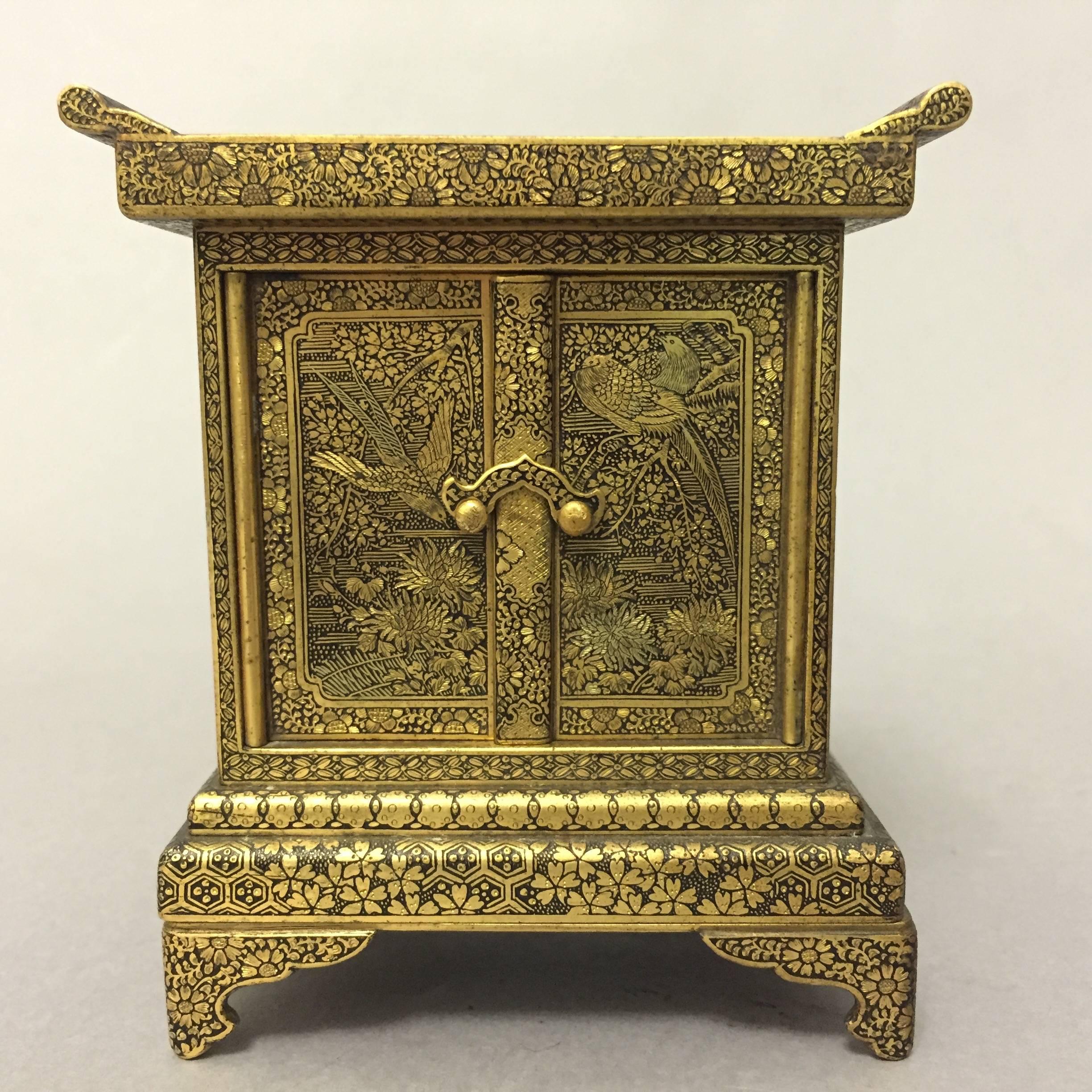 Gilt 19th Century Japanese Bronze Box with Gold Decoration