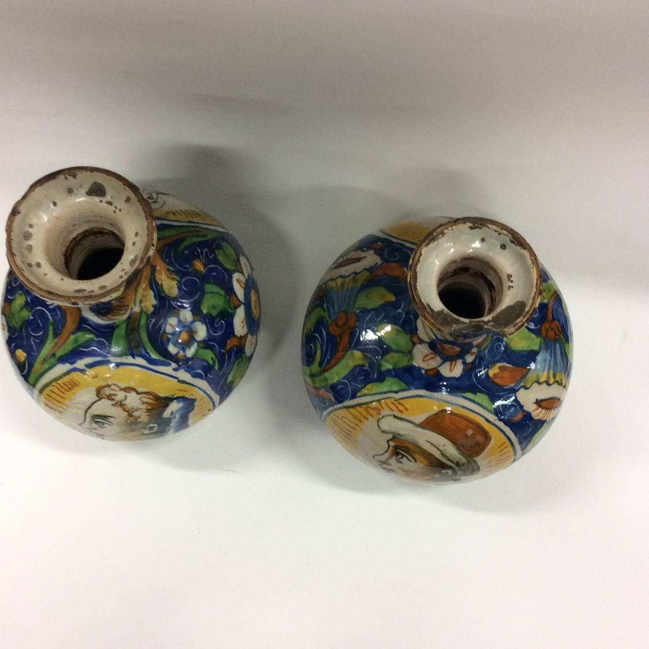 Renaissance Pair of 17th Century Maiolica Vases Featuring Dominican Saints For Sale