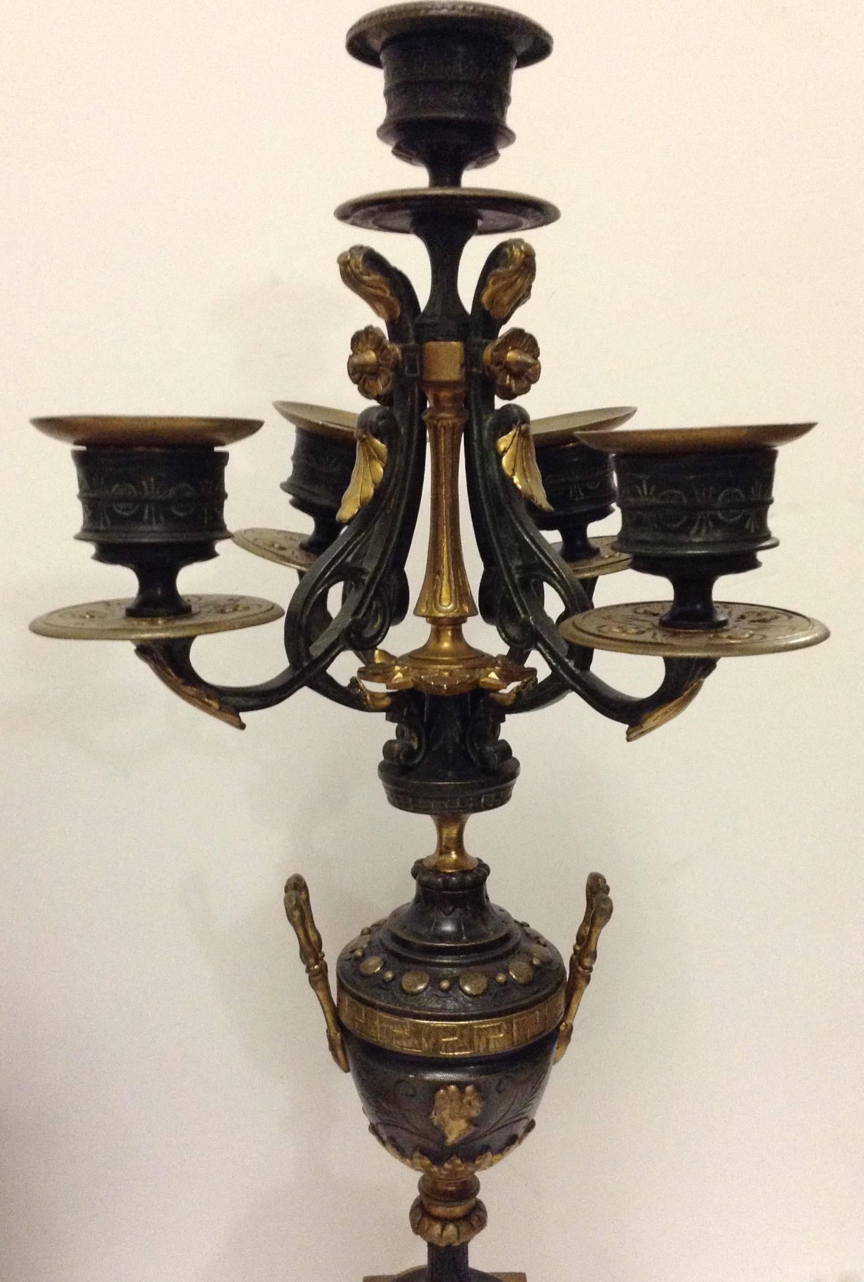 19th Century French Bronze Clock Garniture with Urn and Lion Motif by Japy Freres For Sale