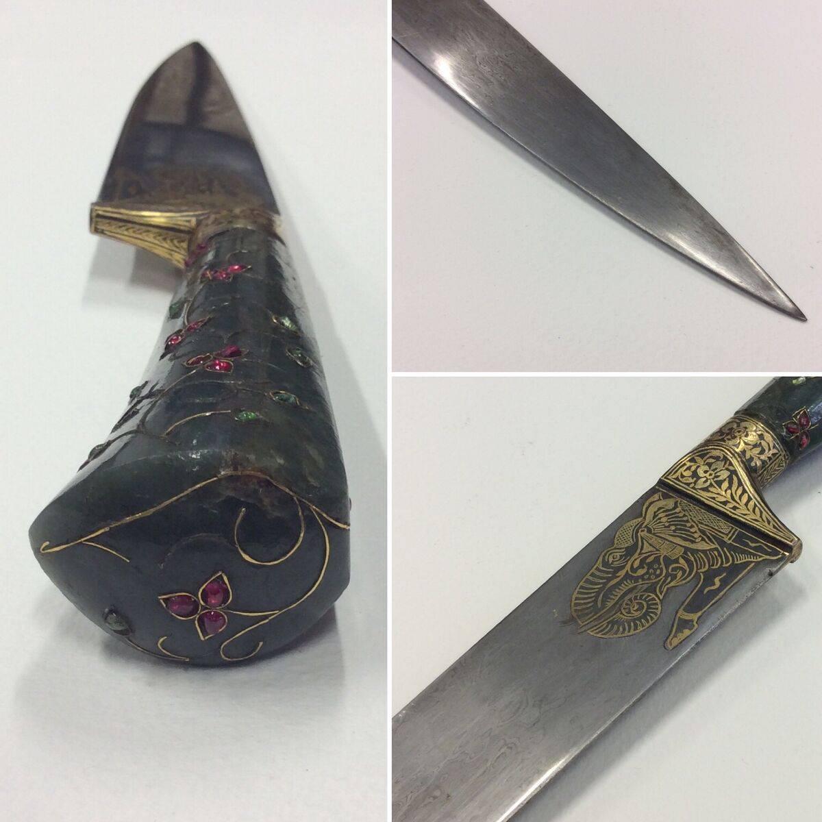Indian 19th Century Mughal Kard Dagger with Jade Hilt