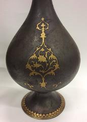 Pair of 19th Century Qajar Gold Damascened Steel Bottles