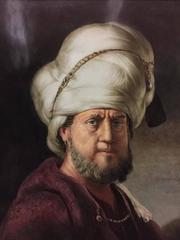Plaque with Painting After Rembrandt 'a Portrait of a Man in Oriental Garment'