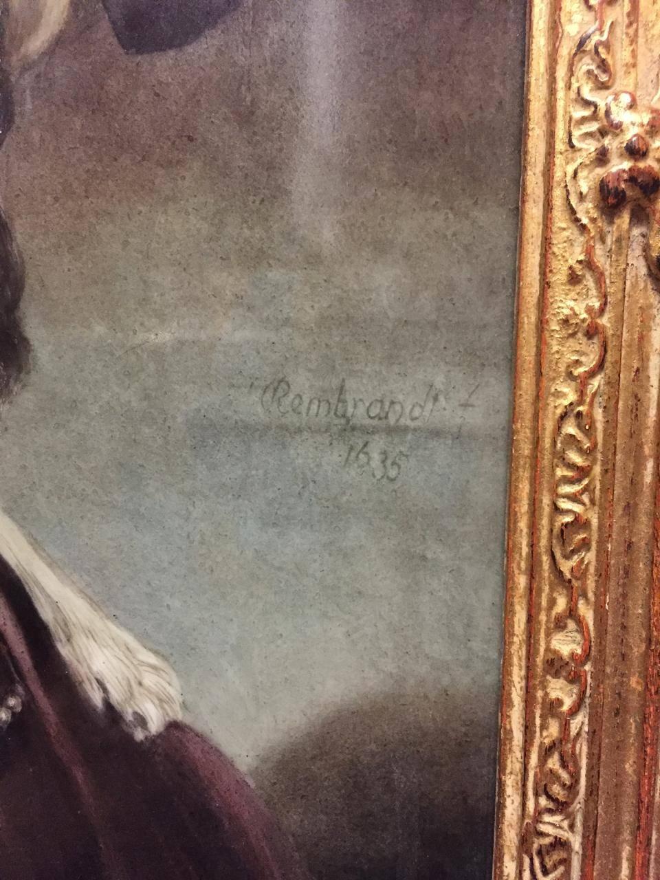 German Plaque with Painting After Rembrandt 'a Portrait of a Man in Oriental Garment' For Sale
