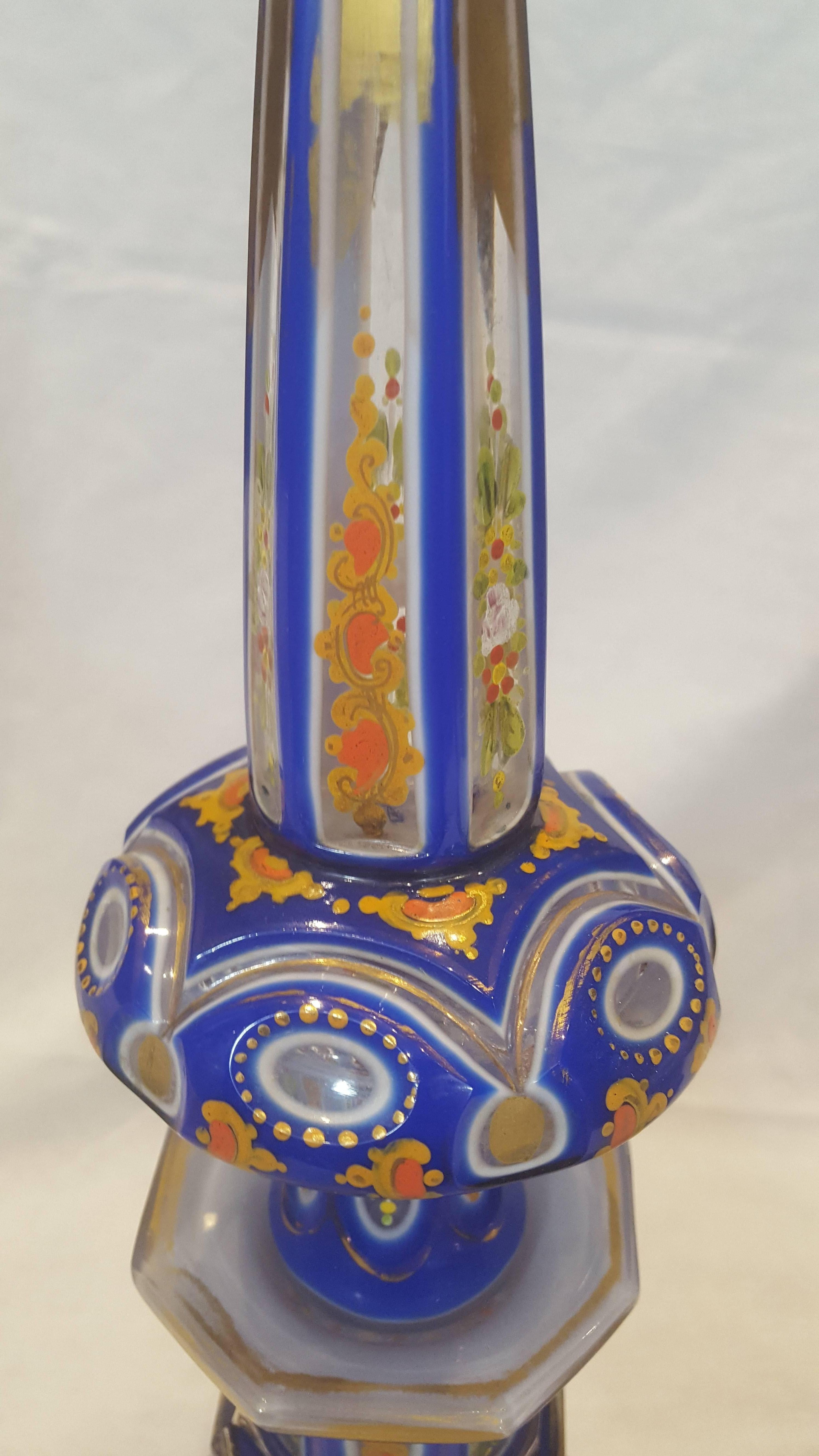 Enameled Pair of 19th Century Bohemian Cut Glass Decanters For Sale