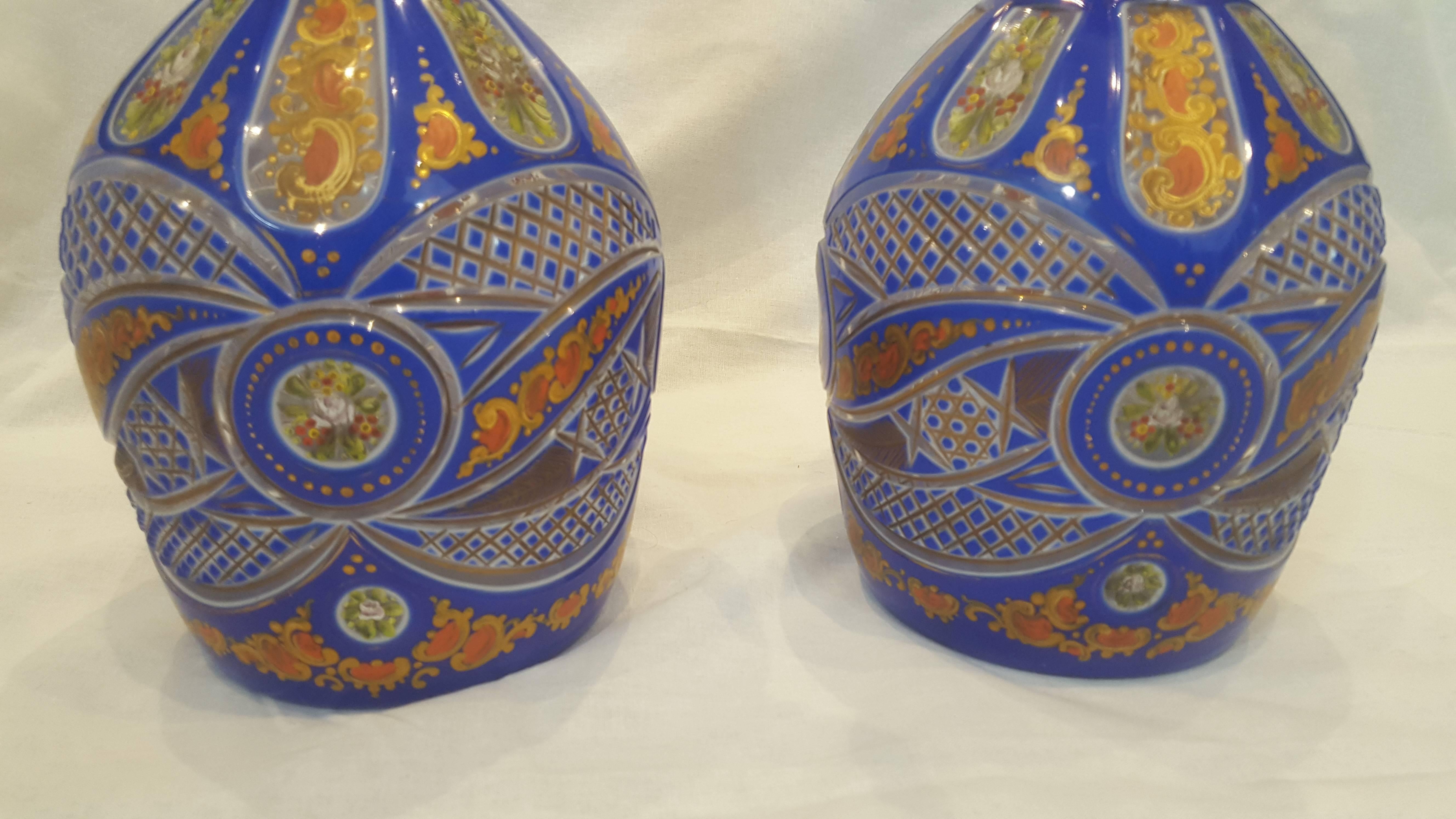 Czech Pair of 19th Century Bohemian Cut Glass Decanters For Sale