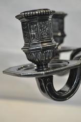 Pair of Christofle Silver Plated Four-Armed Candelabras in Louis XVI Style