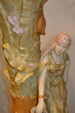 Pair of Mid-20th Century Royal Dux Porcelain Vases with Orientalist Figures