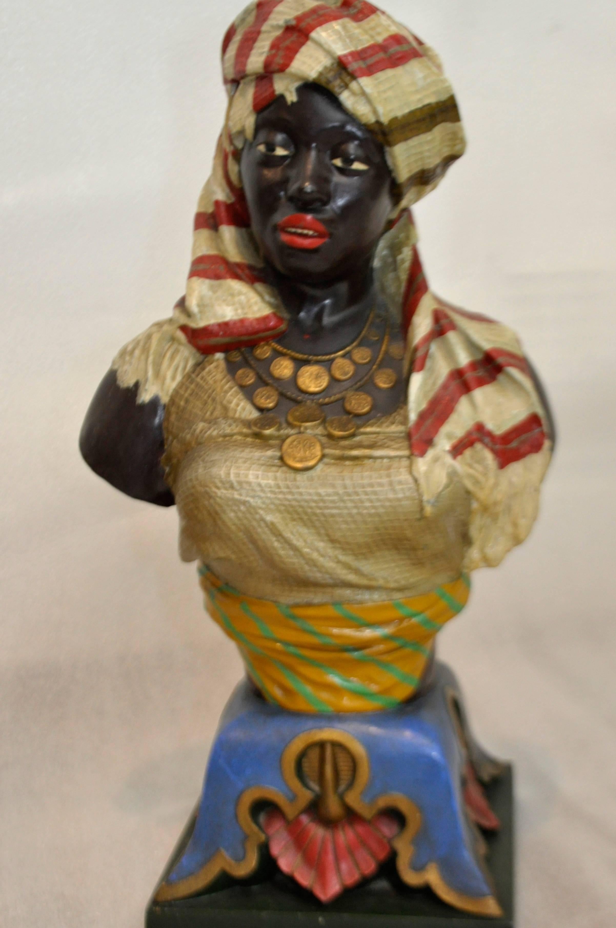 Pair of 19th Century Spelter Cold-Painted Busts of Middle Eastern Figures For Sale 4