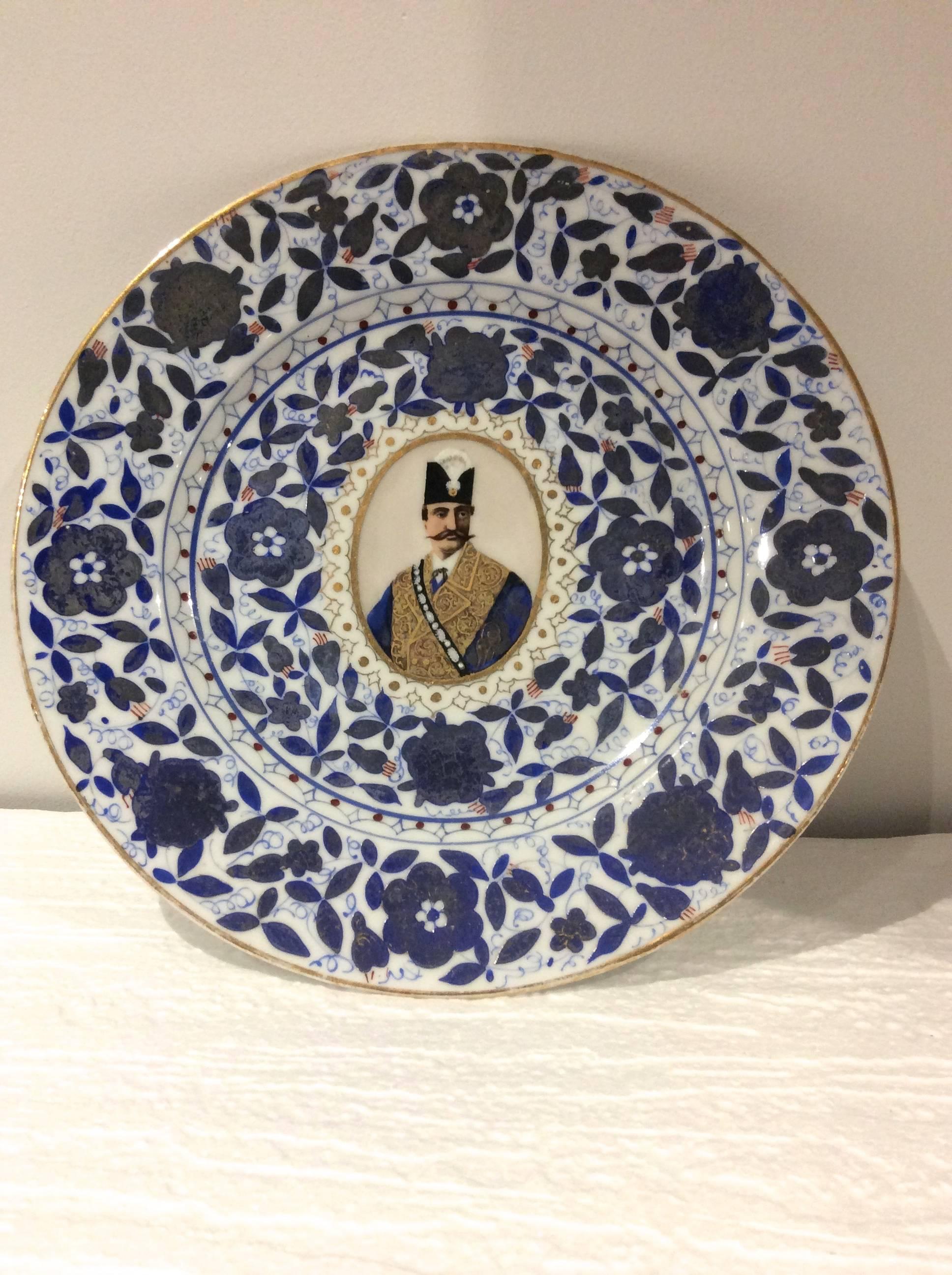 Set of Six Late 19th Century Ceramic Qajar Plates Featuring Eastern Potentates For Sale 1