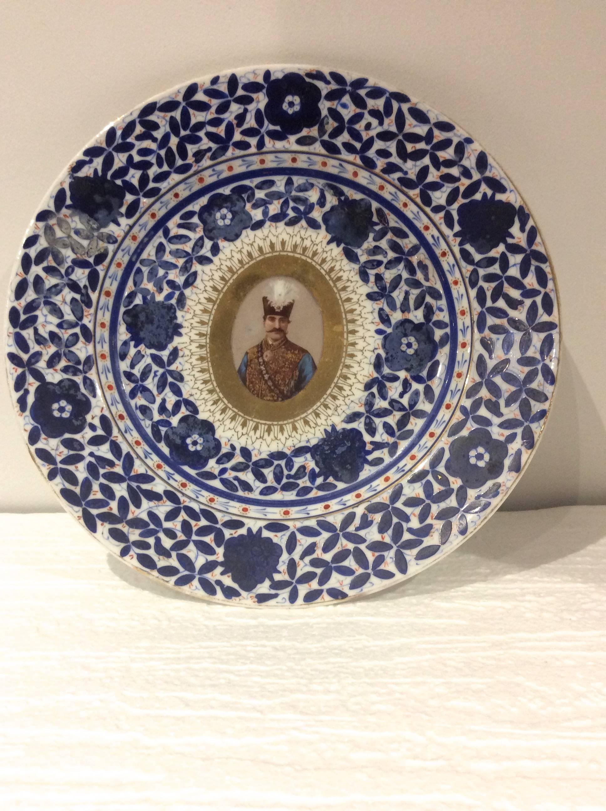 Set of Six Late 19th Century Ceramic Qajar Plates Featuring Eastern Potentates For Sale 3