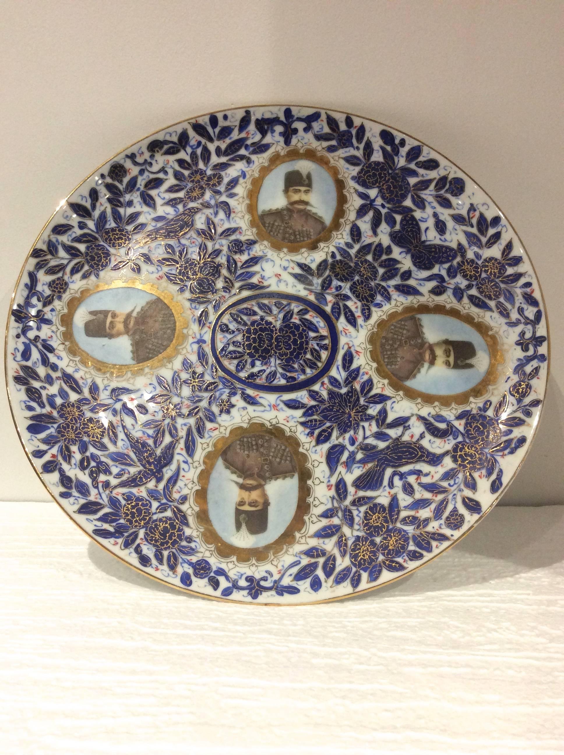 Persian Set of Six Late 19th Century Ceramic Qajar Plates Featuring Eastern Potentates For Sale