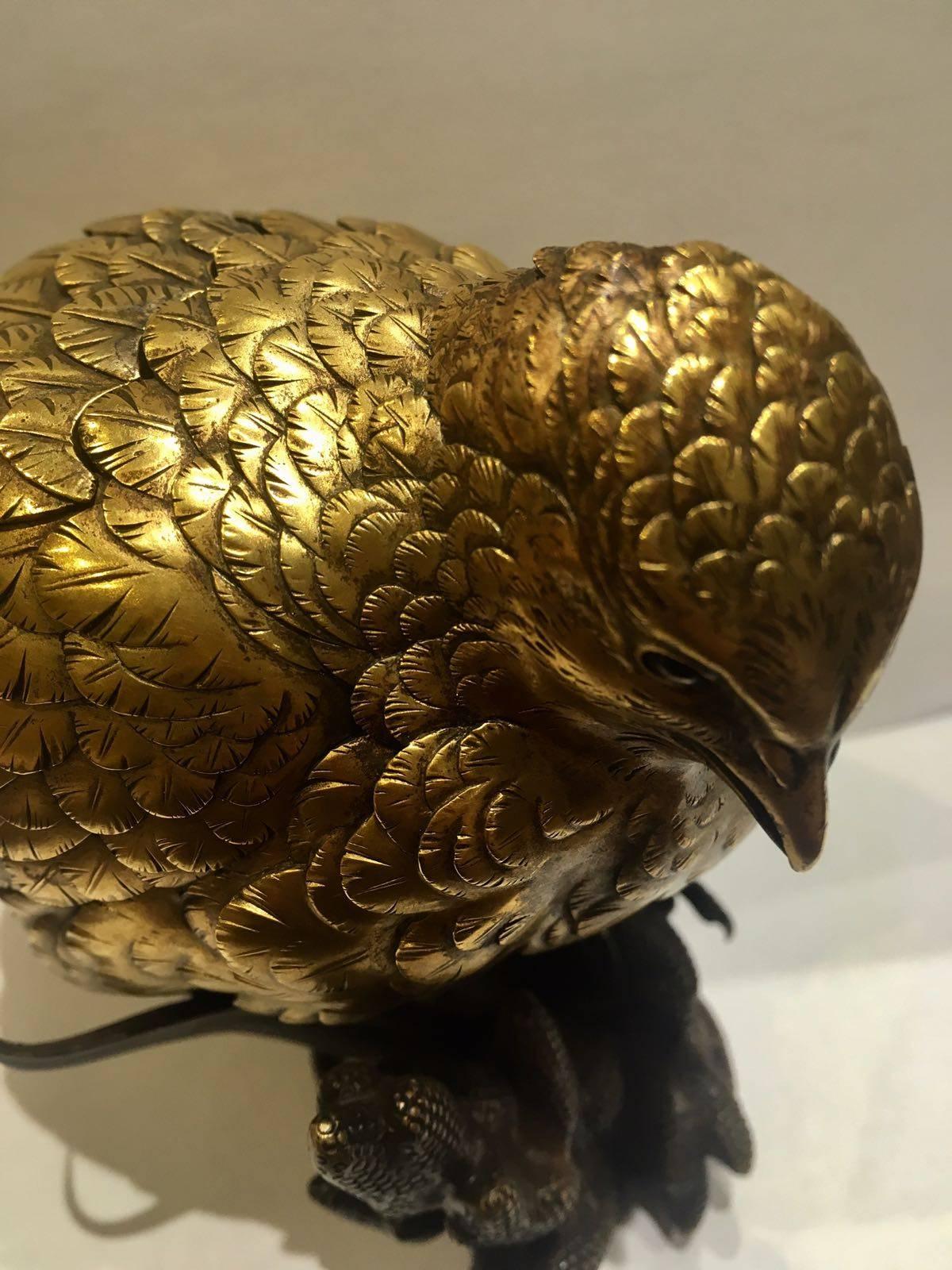 Enameled Japanese Masterpiece! 19th Century, Meiji Period, Intense Burner Bird Figurine For Sale