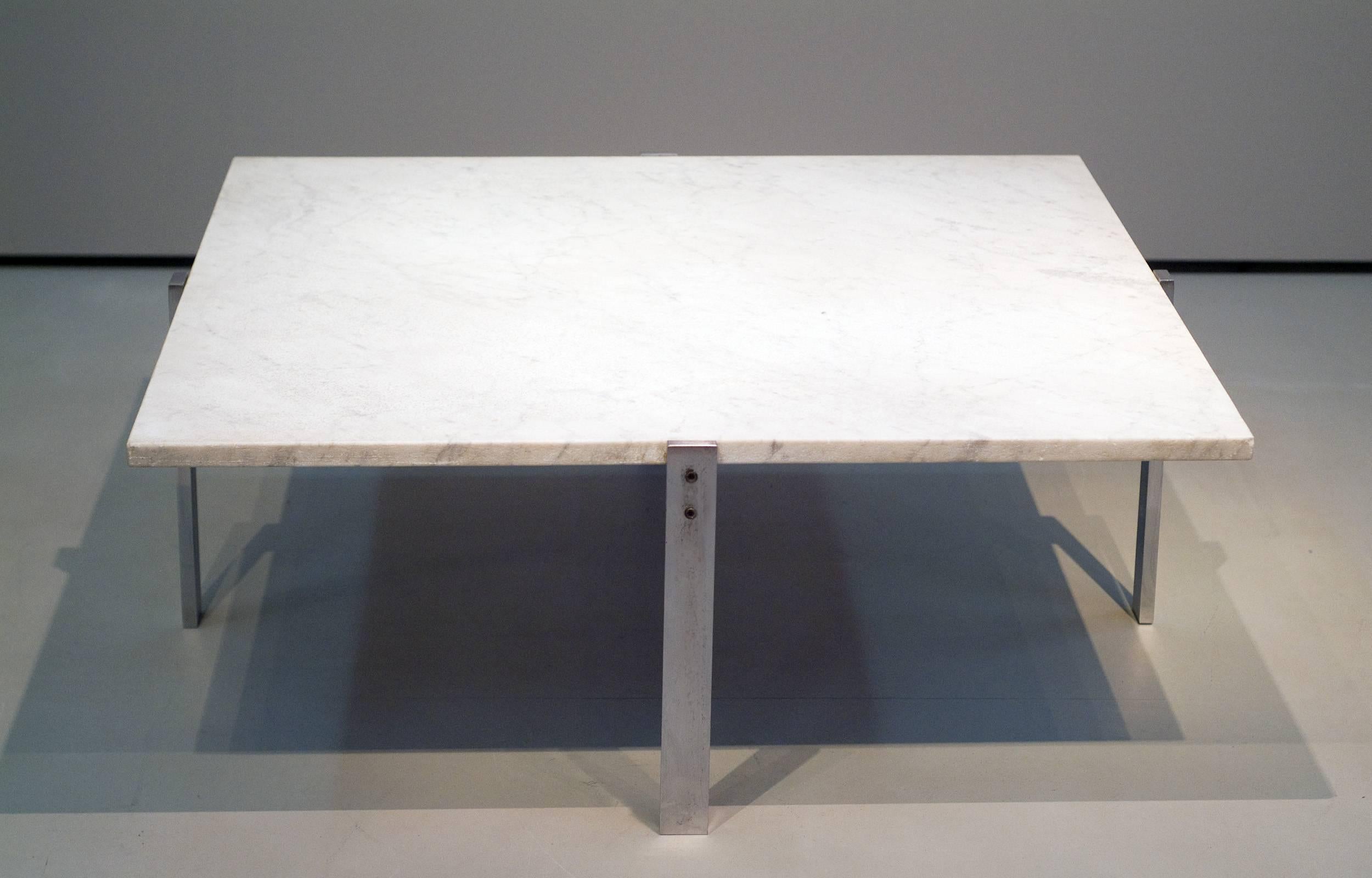 Mid-Century Modern Poul Kjaerholm Pk65 Coffee Table White Flint Rolled Marble, Signed
