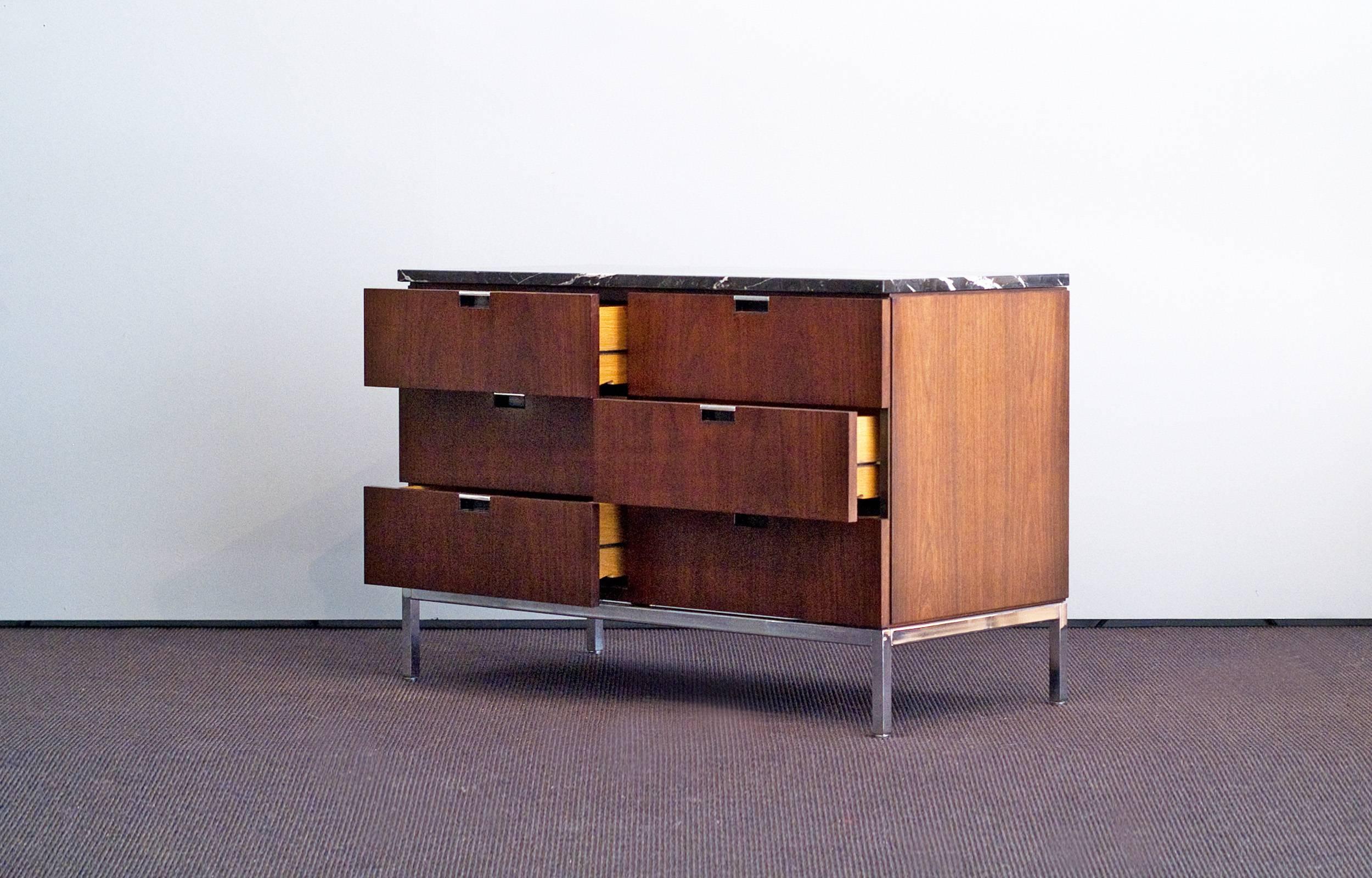 German Florence Knoll Walnut Marble Chest of Drawers Sideboard by Knoll Int.