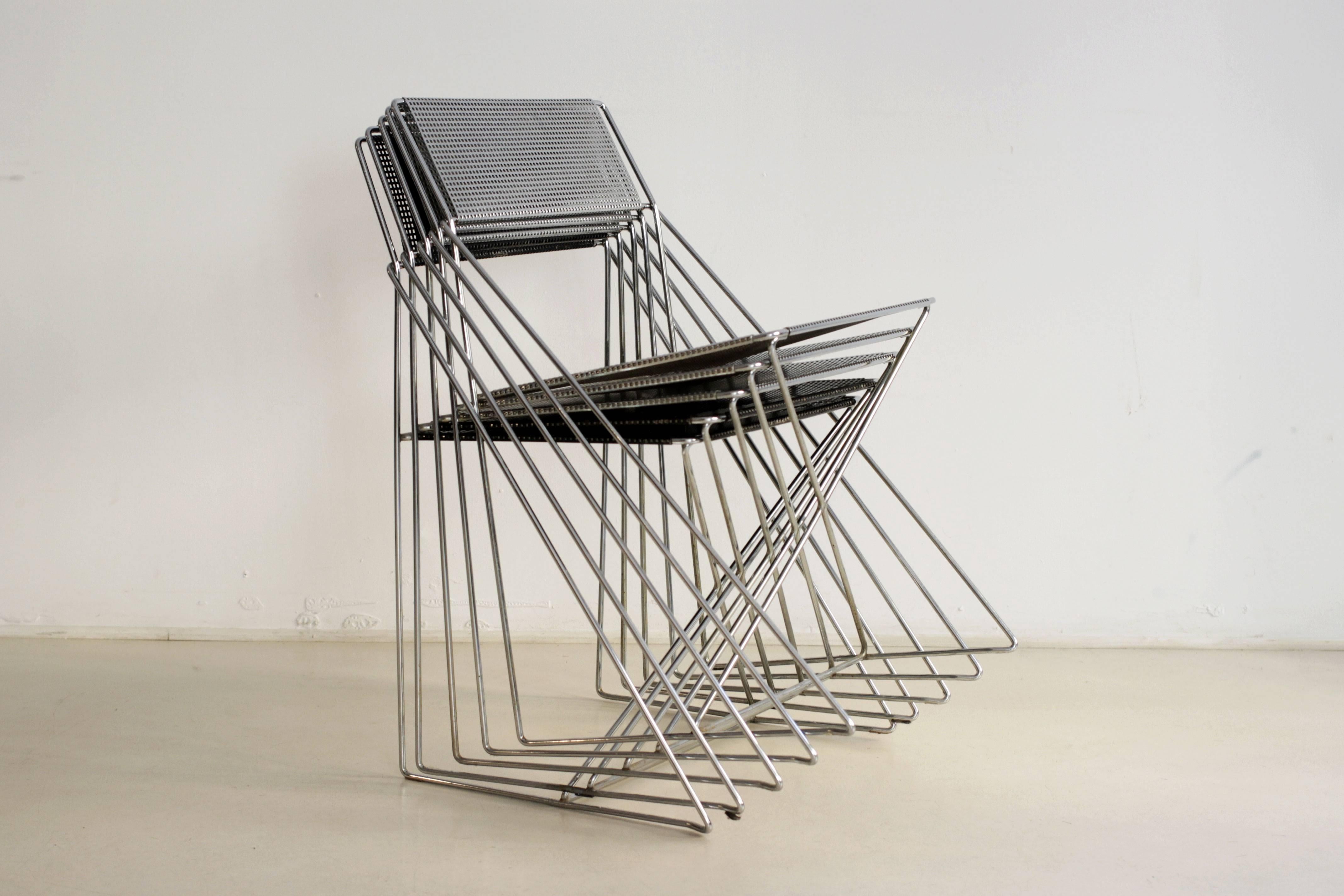 Set of five X-line metal chair, two chairs with black seating, from Niels Jørgen Haugesen.