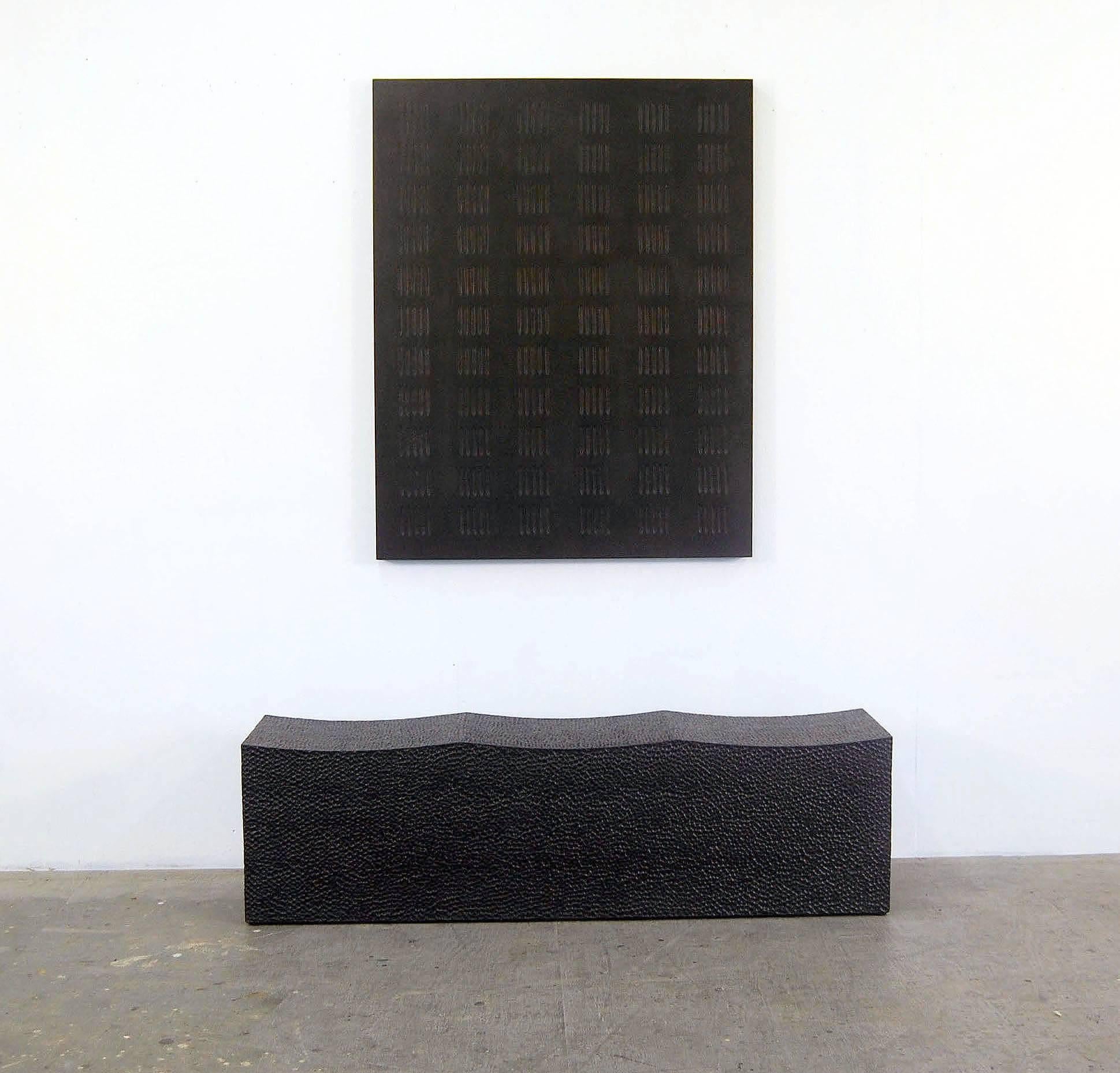 Blackened Block Bench for Three  For Sale