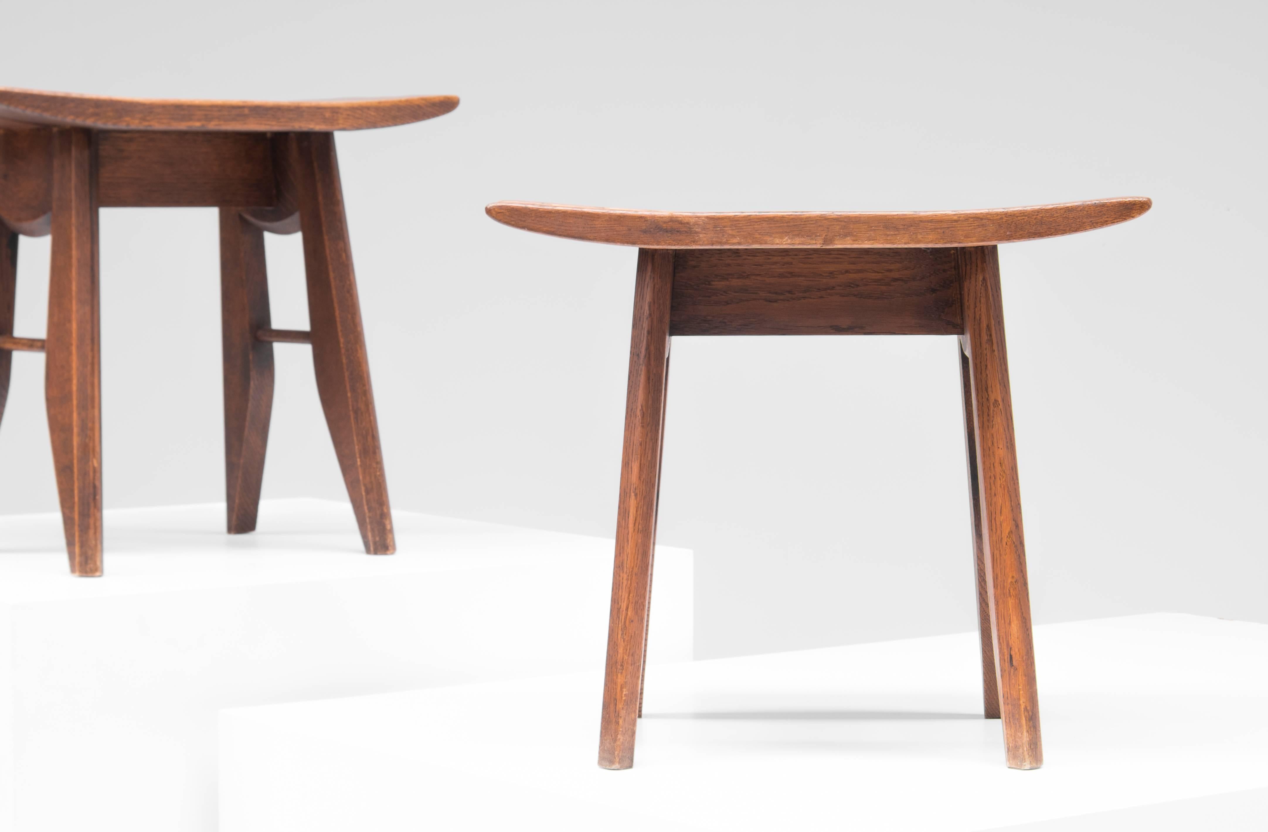 Mid-Century Modern Pair of Tabourets in Oak by Guillerme et Chambron for Votre Maison, French 1960s