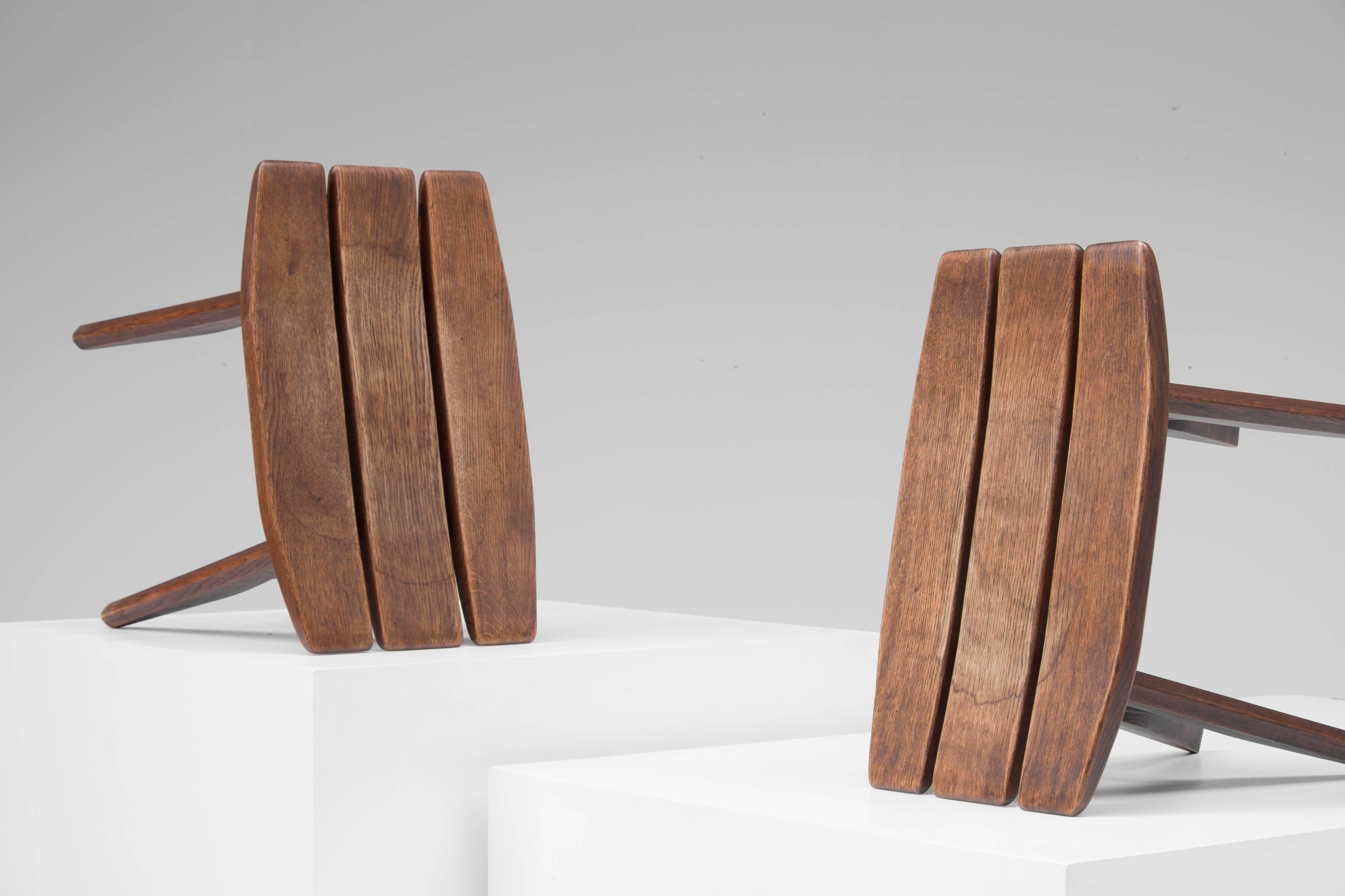 Pair of Tabourets in Oak by Guillerme et Chambron for Votre Maison, French 1960s 2