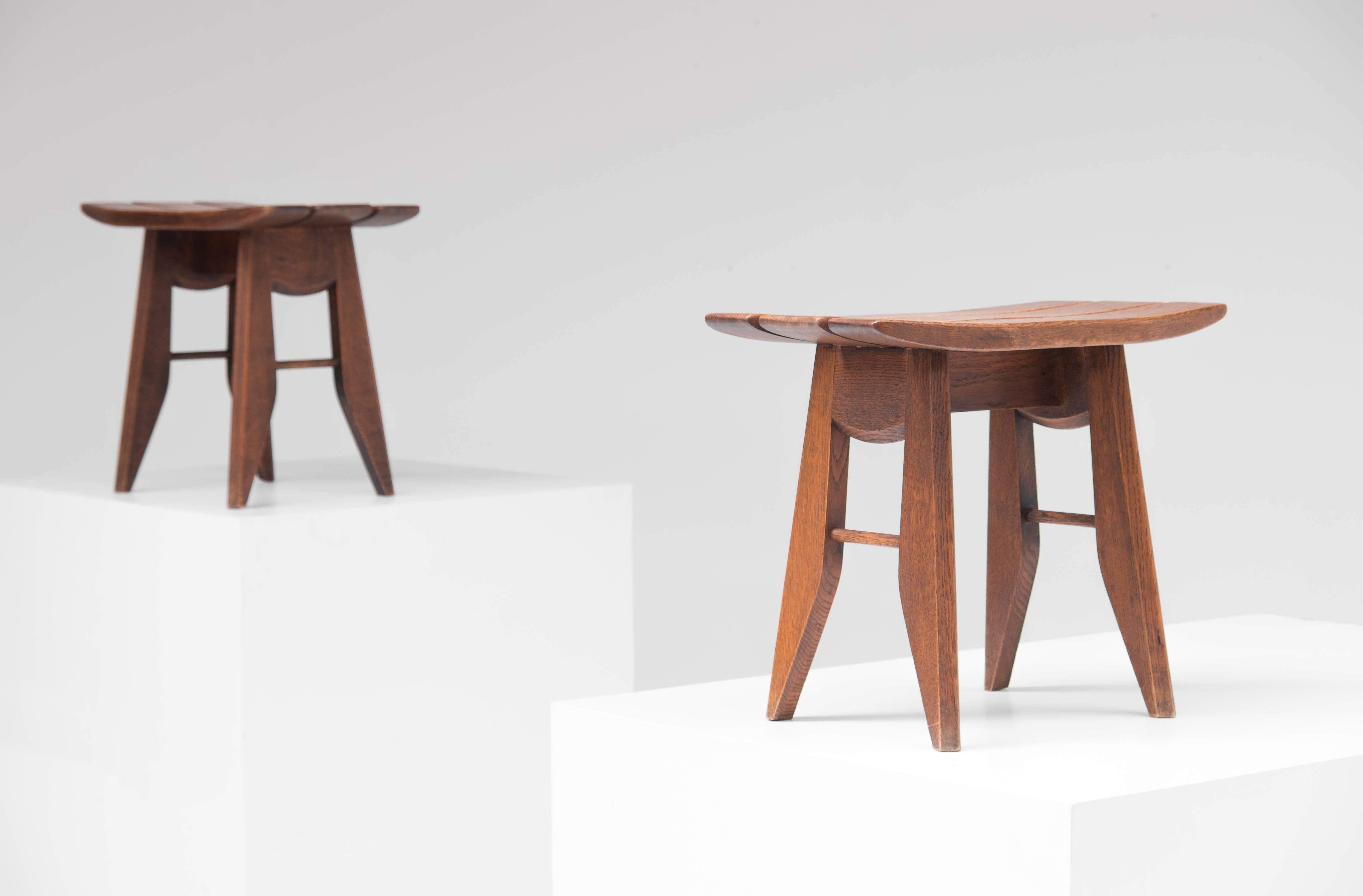 Pair of Tabourets in Oak by Guillerme et Chambron for Votre Maison, French 1960s 3