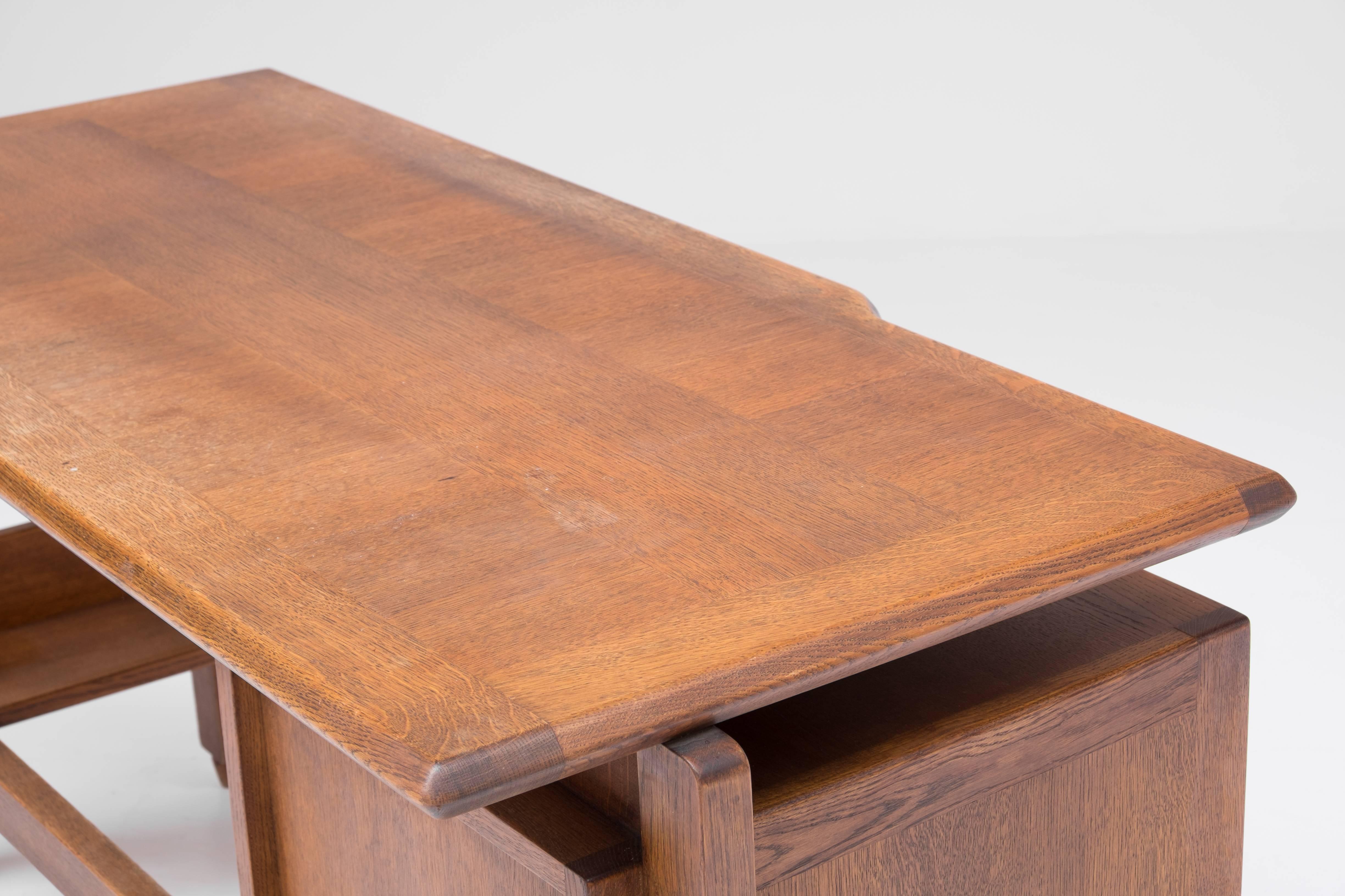 Guillerme et Chambron Desk in Oak with Ceramic Drawer Pulls, French, 1960s 1