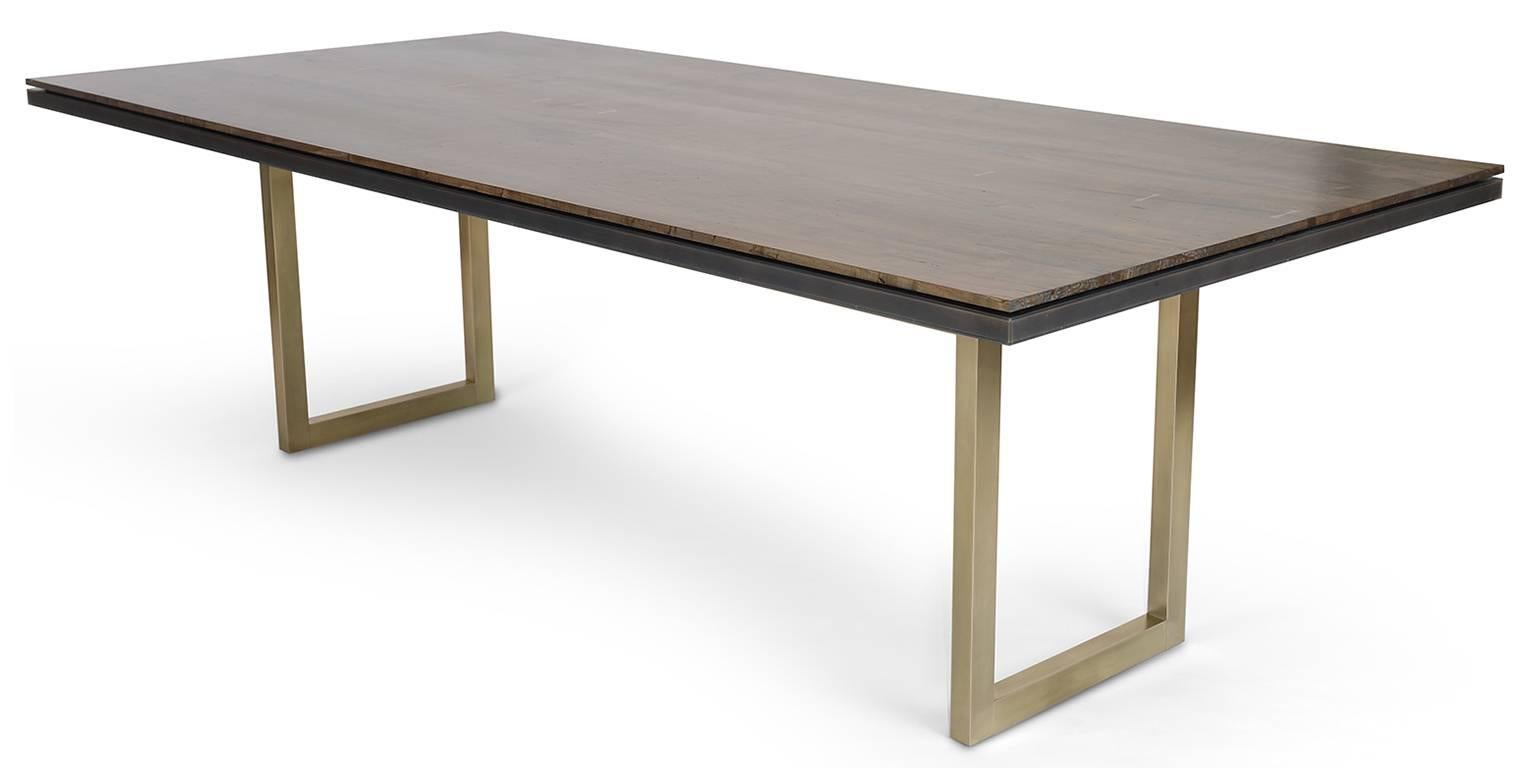 Modern Gotham Dining Table - Customizable Wood and Metal For Sale