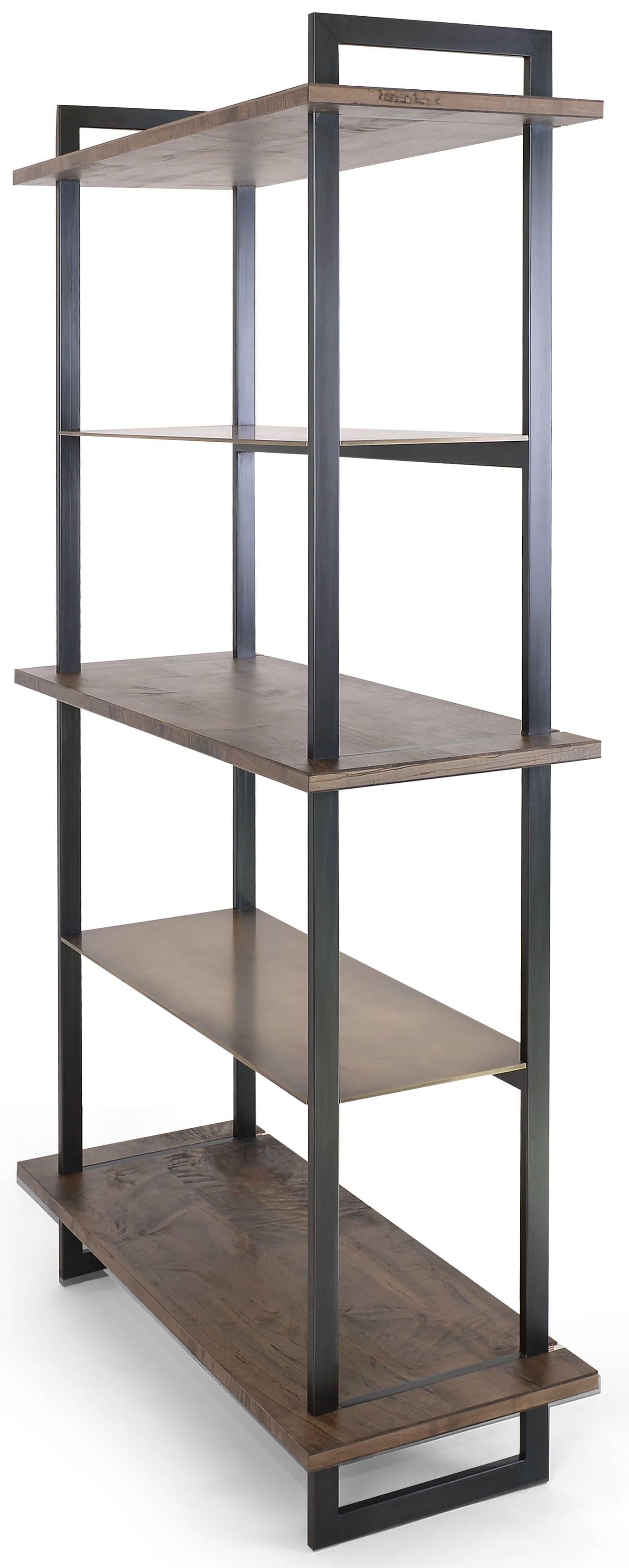 The elegant and striking Gotham bookcase features alternating oxidized Ambrosia maple and burnished bronze shelves with a blackened steel frame.

One available in-stock:
W 42 in. / D 18 in. / H 84 in.

Standard size options - 10-12 week lead