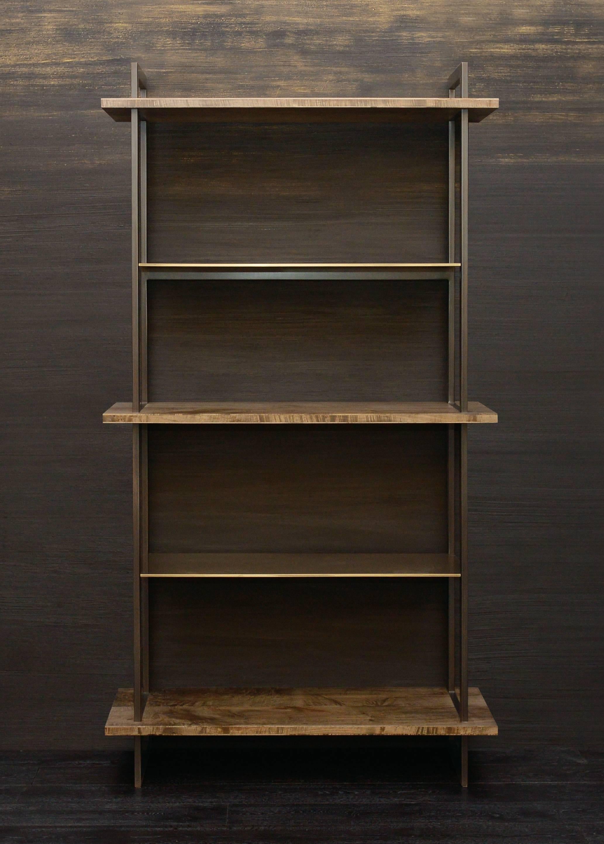 metal and wood bookcases
