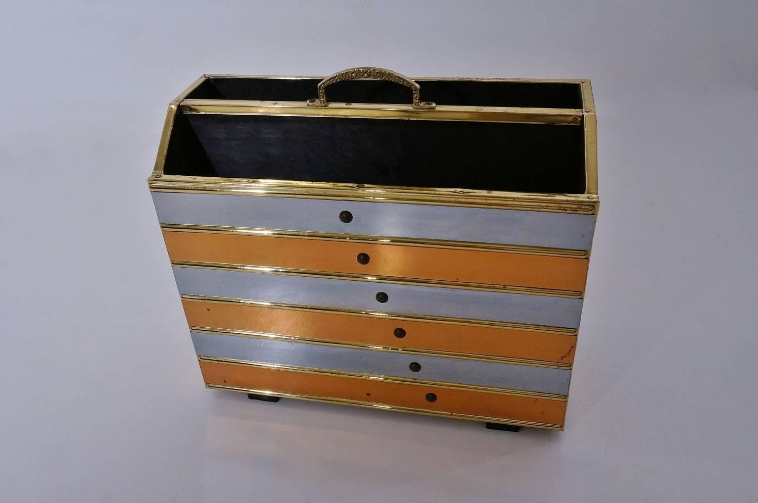 Modern Brass Magazine Rack with Mirror by Lombard of England, circa 1950s
