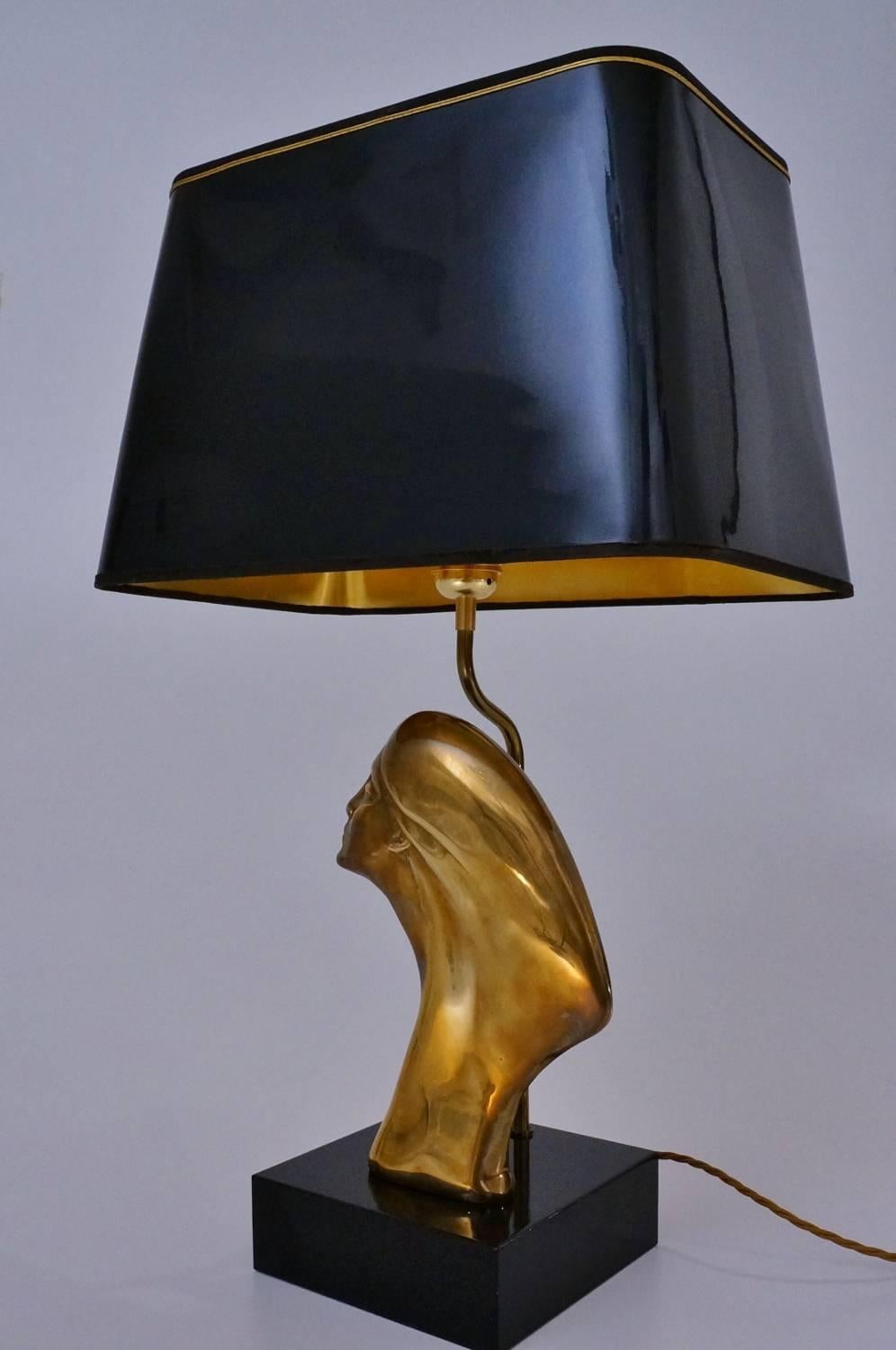 Post-Modern 'Spirit of Ecstasy' Sculptural Brass Lamp, French, circa 1970s