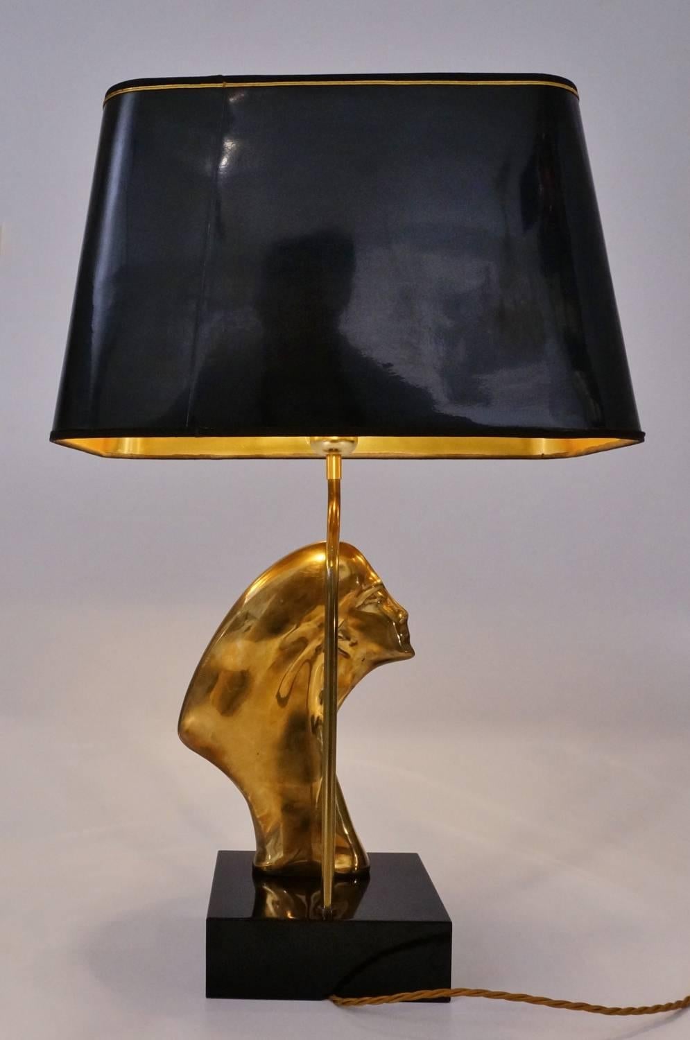 Lacquered 'Spirit of Ecstasy' Sculptural Brass Lamp, French, circa 1970s