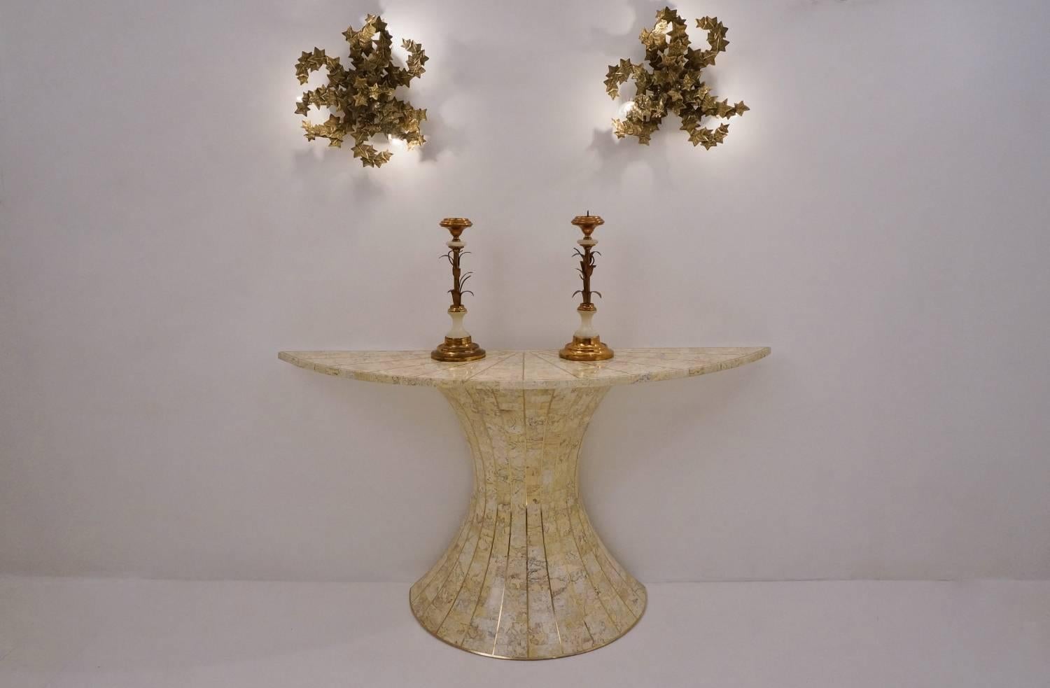 Maitland-Smith Tessellated Travertine and Brass Console, circa 1970s In Excellent Condition In London, GB