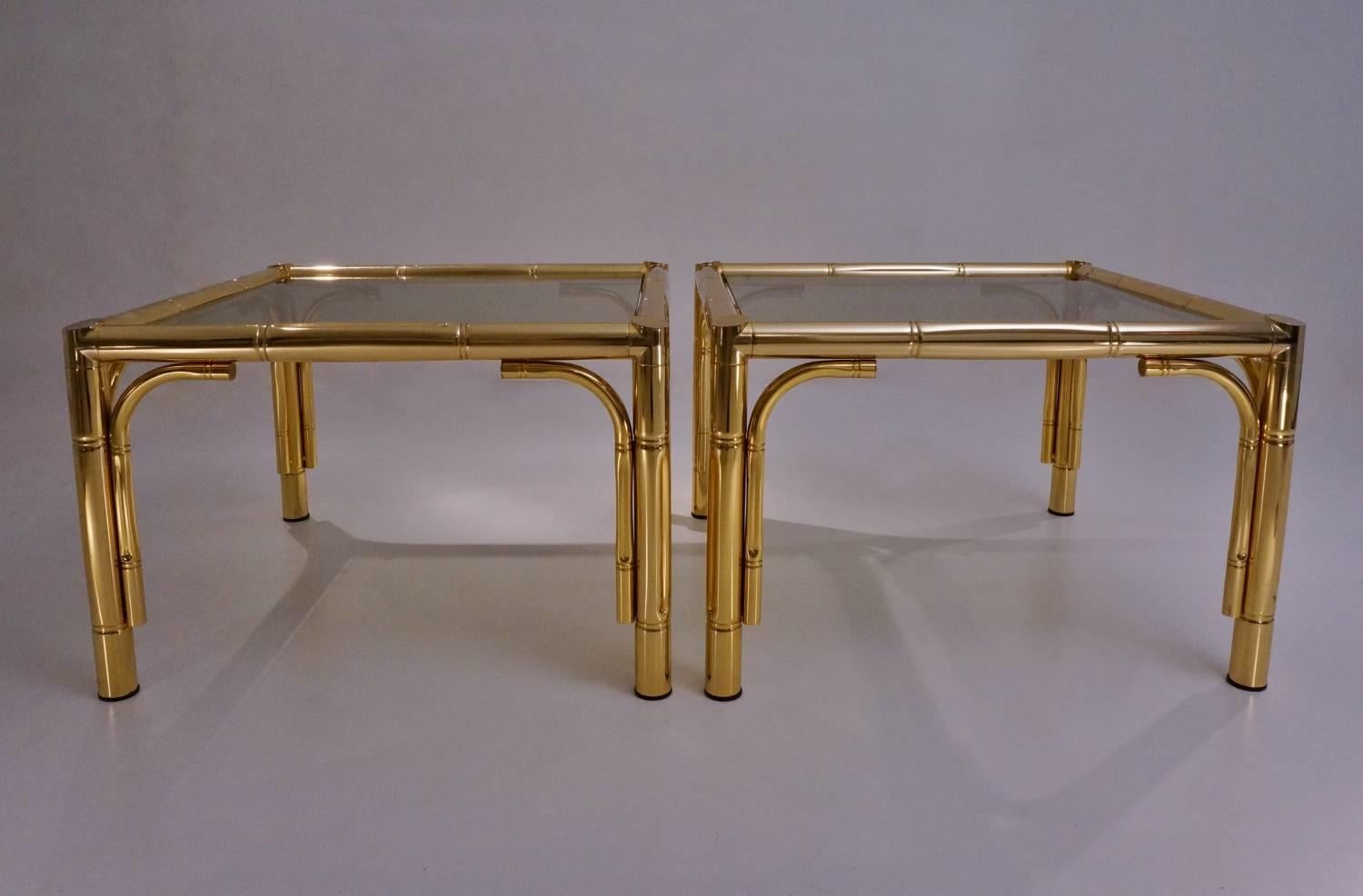 Hollywood Regency Maison Baguès Tables, Pair in Brass Bamboo Effect, 1970s, French