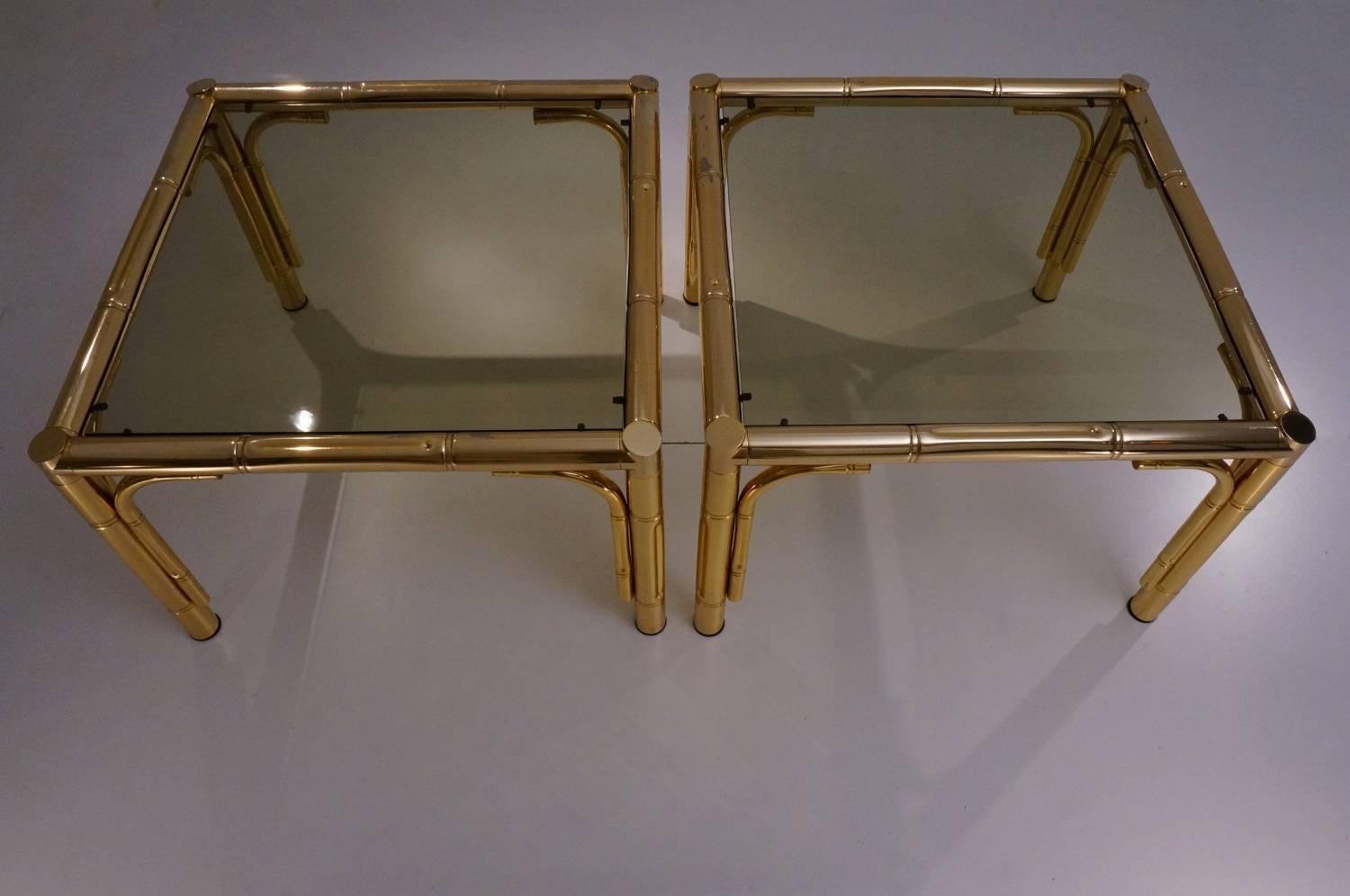 Maison Baguès Tables, Pair in Brass Bamboo Effect, 1970s, French In Good Condition In London, GB