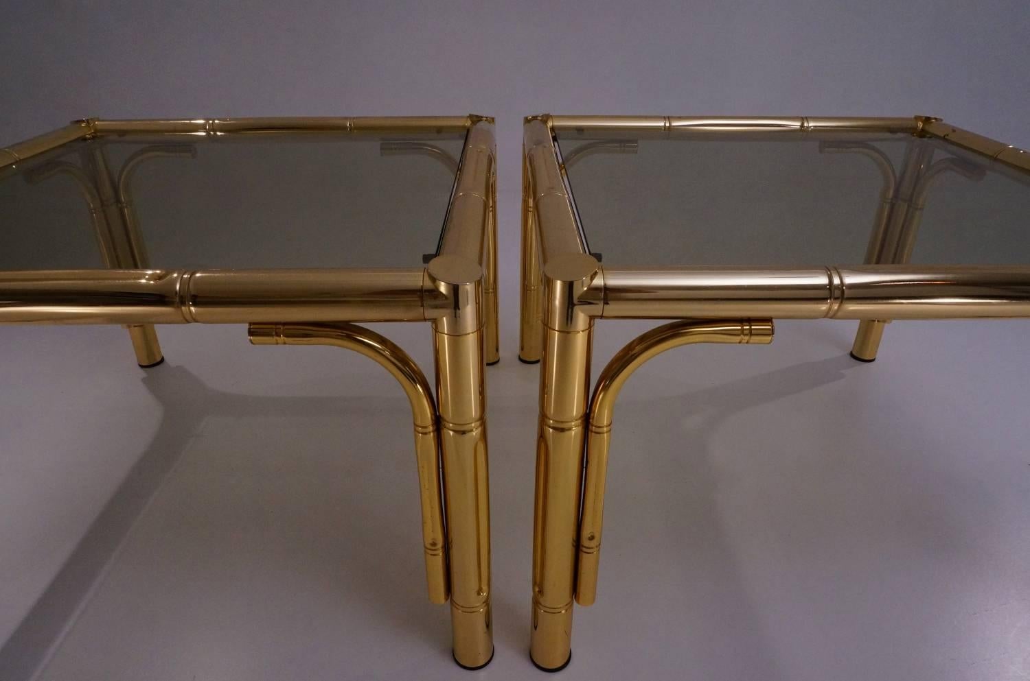 Late 20th Century Maison Baguès Tables, Pair in Brass Bamboo Effect, 1970s, French