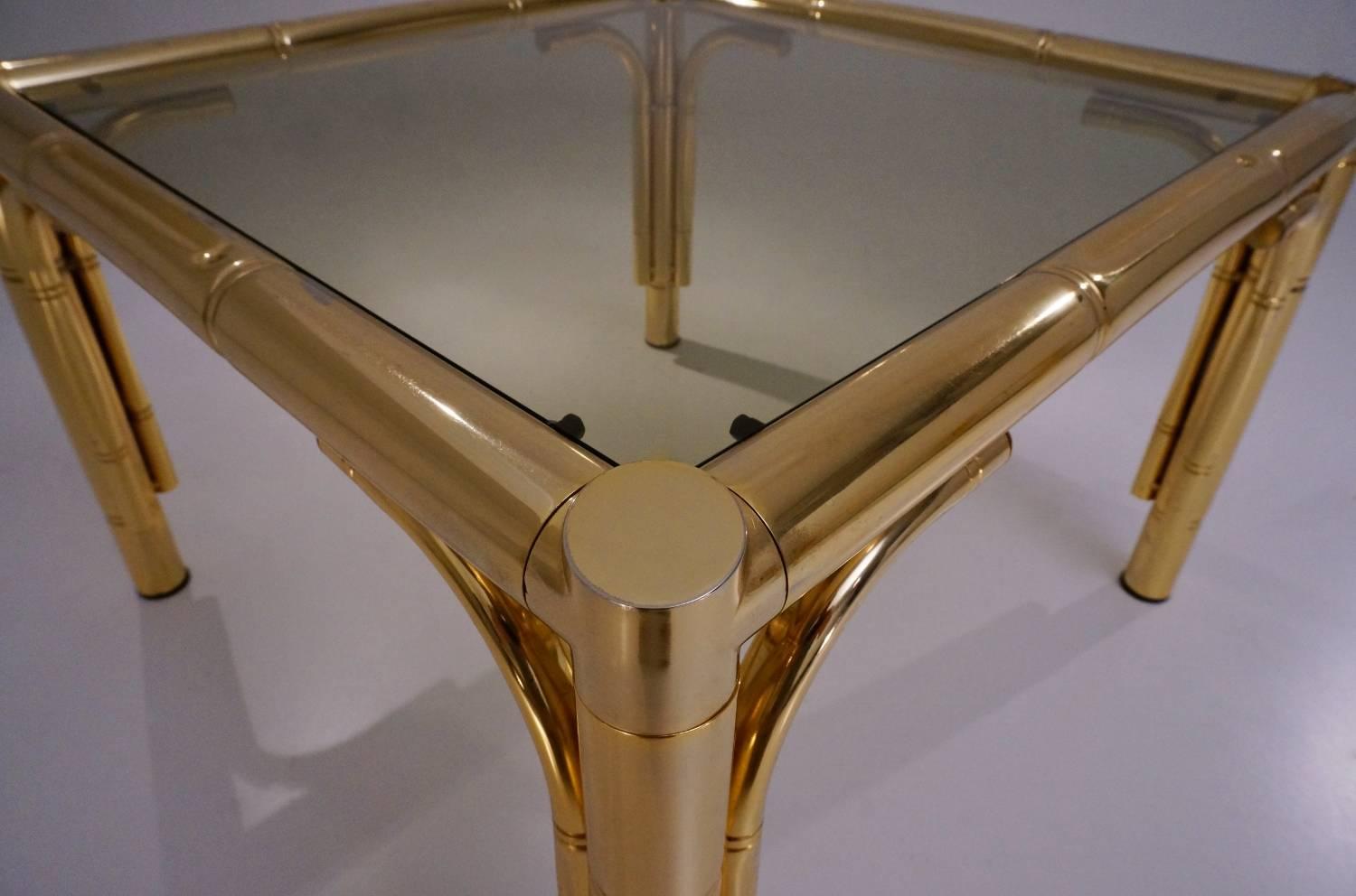 Gold Plate Maison Baguès Tables, Pair in Brass Bamboo Effect, 1970s, French