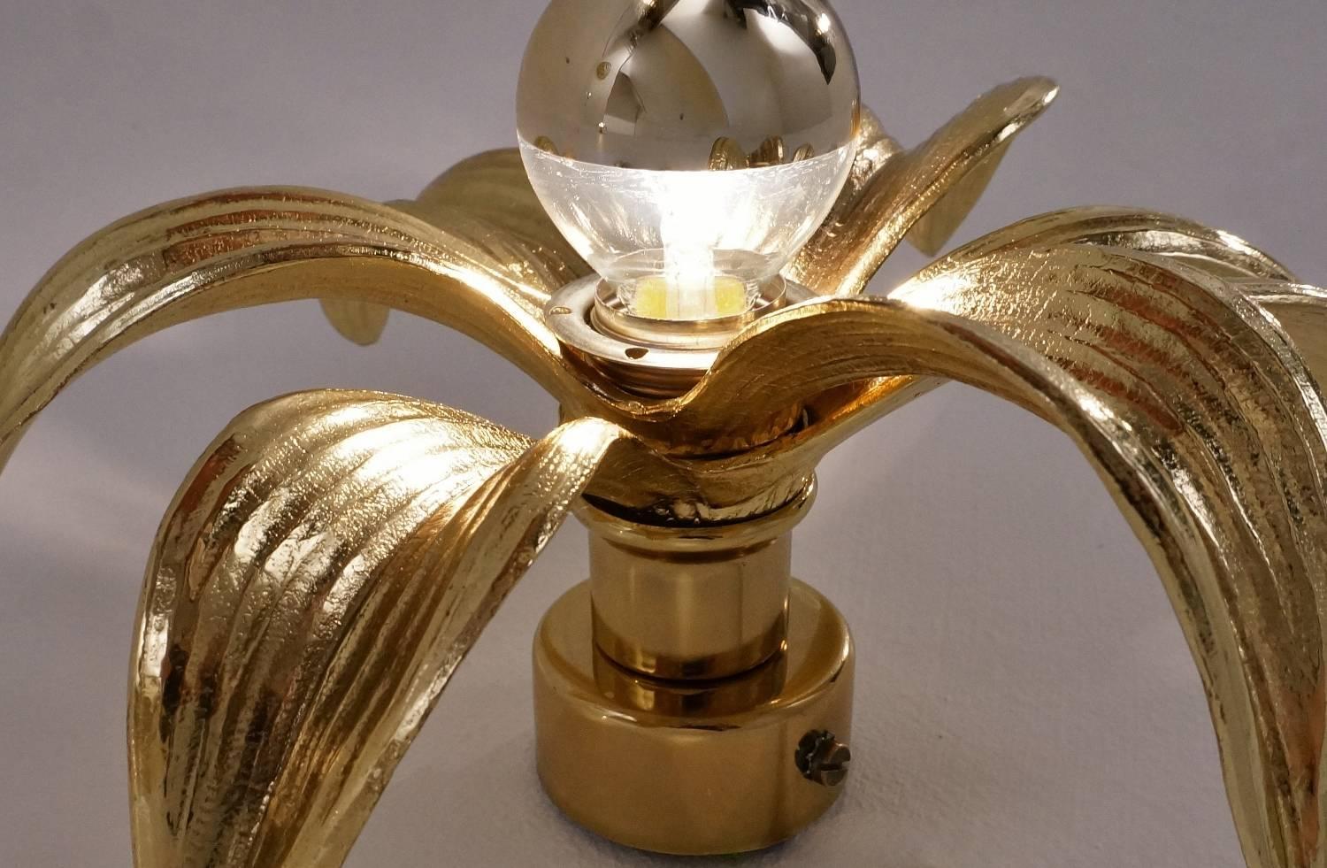 Willy Daro Style Brass Flower Wall Light, 'Massive Lighting, ' 1970s CA, Belgian In Excellent Condition In London, GB