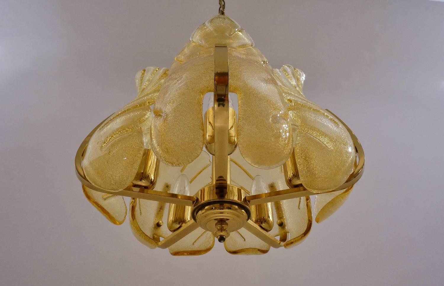 Neoclassical Carl Fagerlund Orrefors Chandelier Glass & Brass, 1960s, Sweden